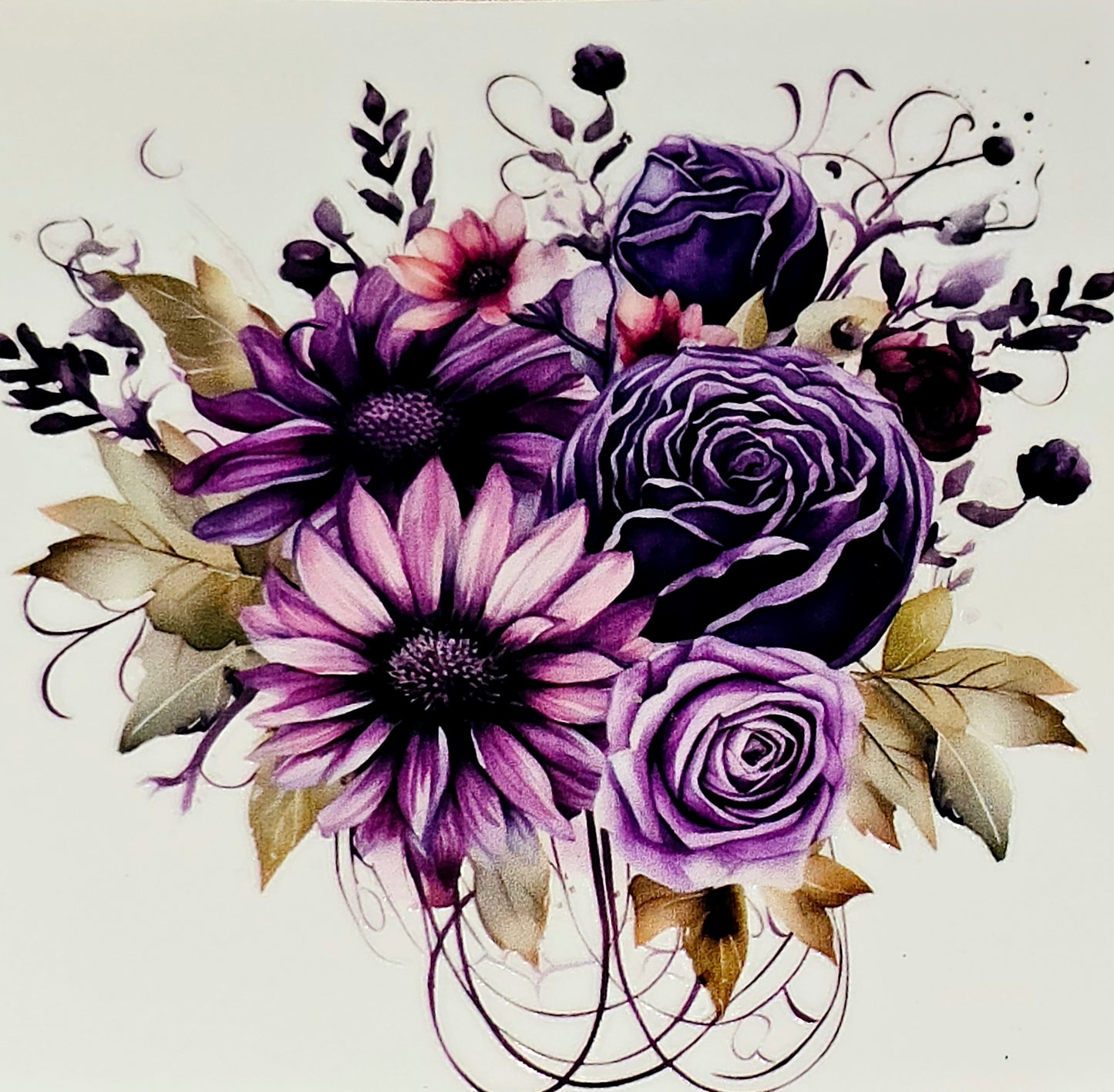 Purple floral medium clear UV DTF