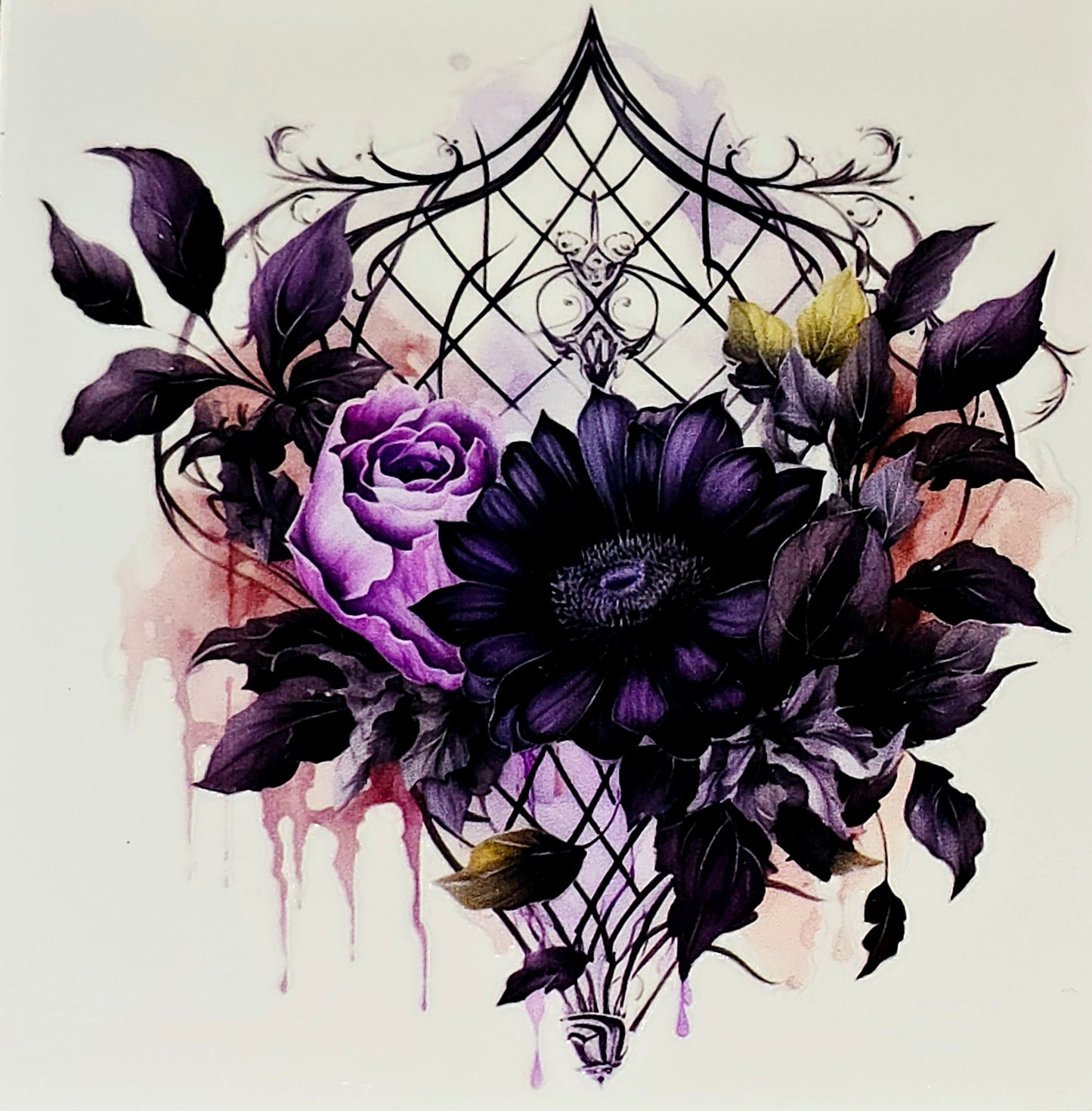 Purple floral medium clear UV DTF
