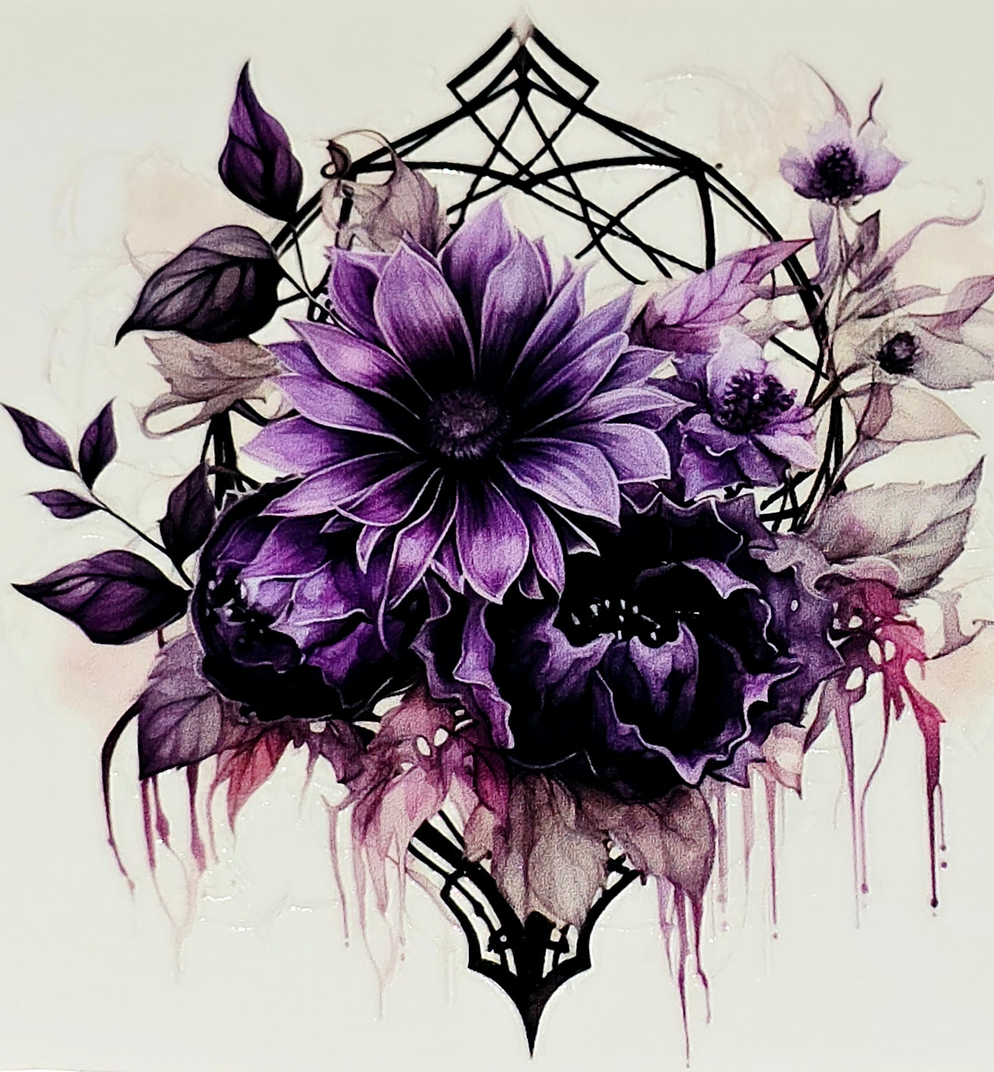 Purple floral medium clear UV DTF