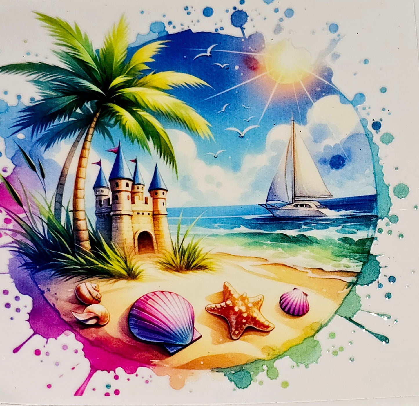 Sunset beach xl clear UV DTF