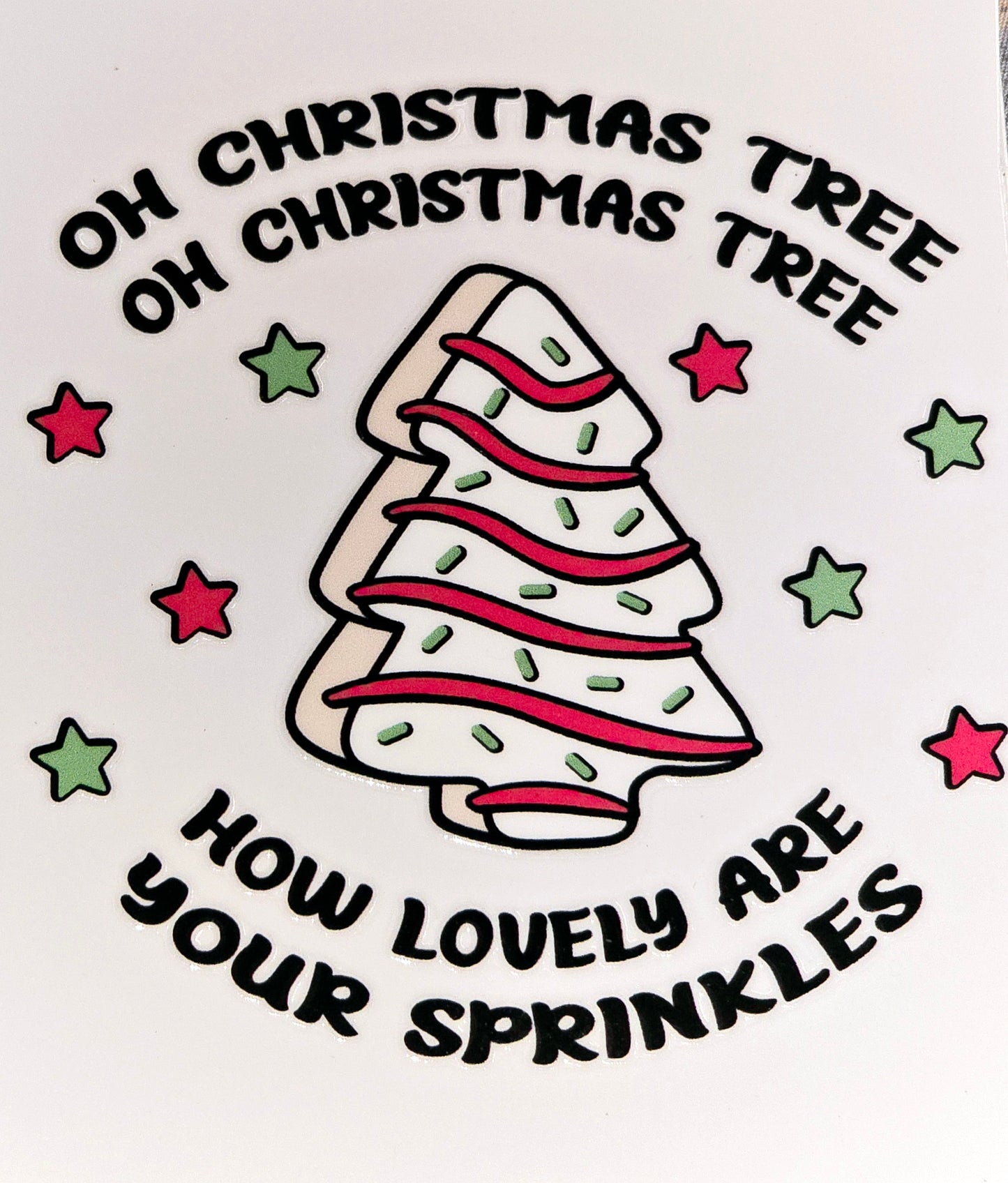 Oh Christmas Tree Cakes large and xl clear UV DTF