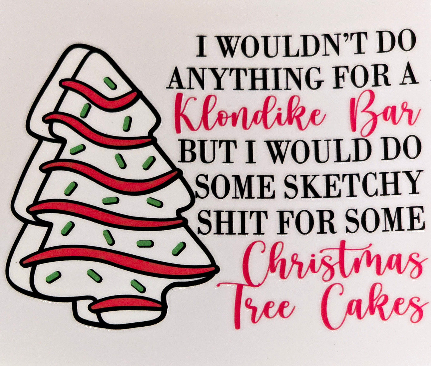 Oh Christmas Tree Cakes large and xl clear UV DTF