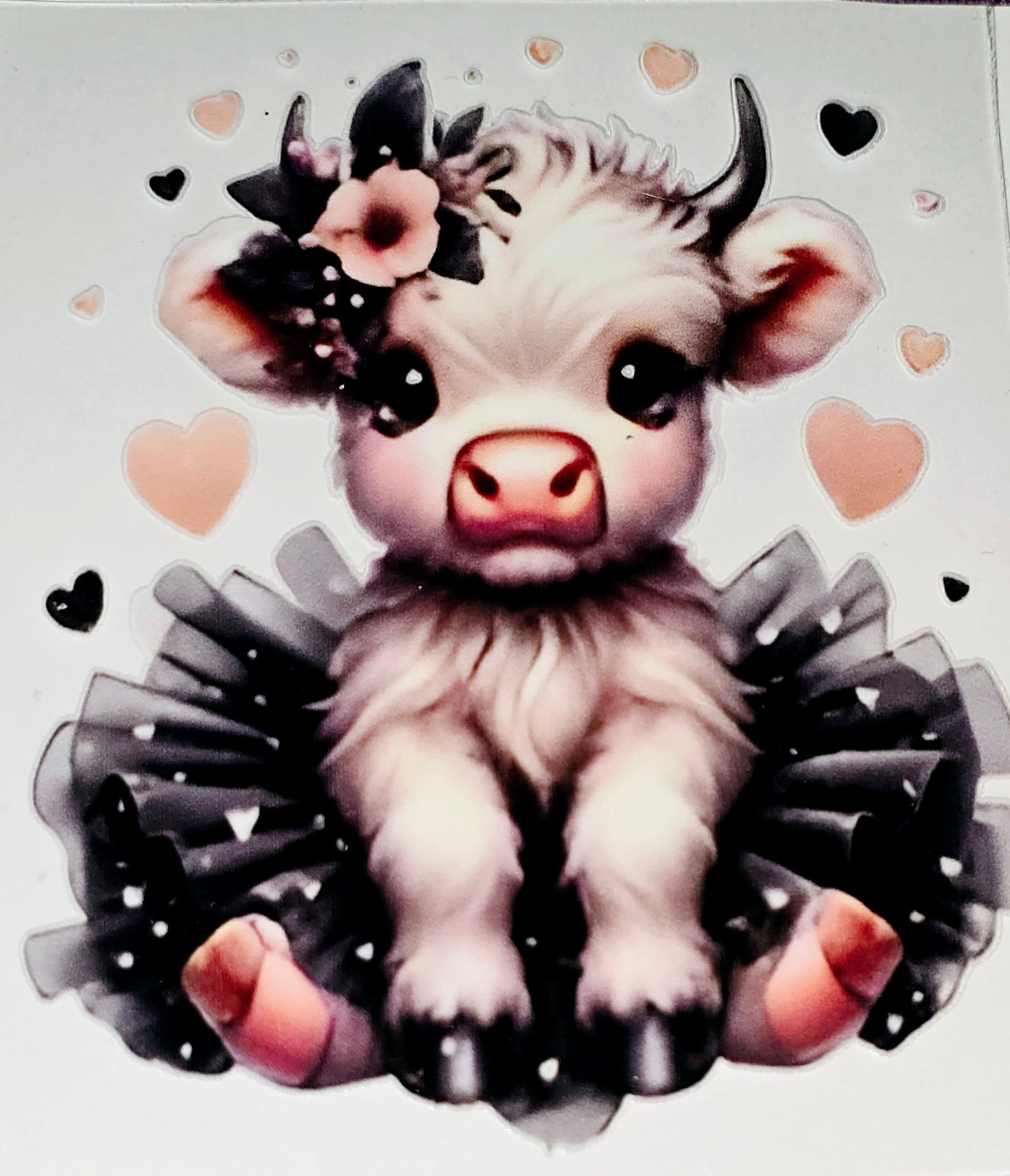 Large fluffy cows in tu-tu's clear UV DTF