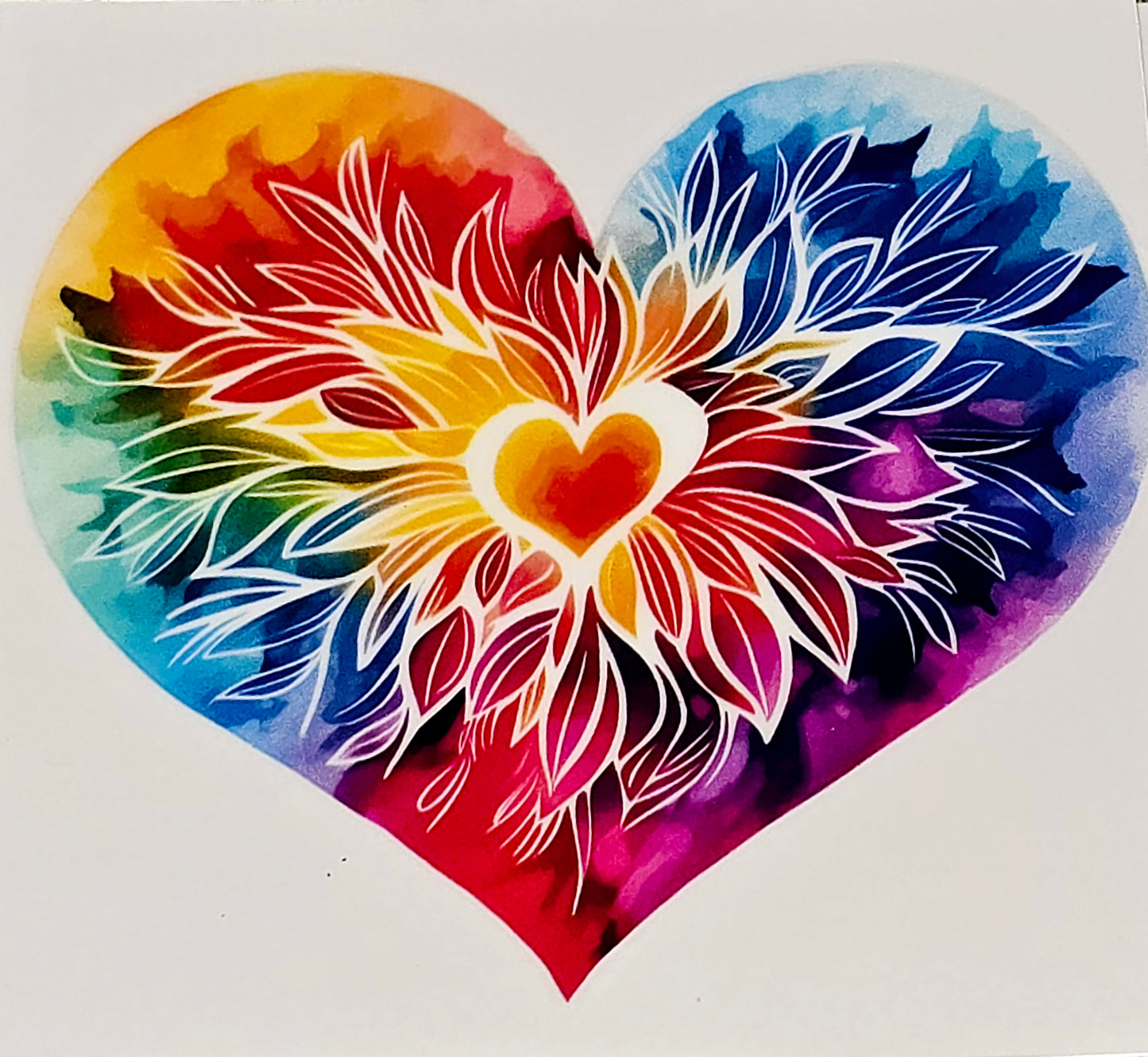 Artistic designs rainbow hearts medium clear UV DTF
