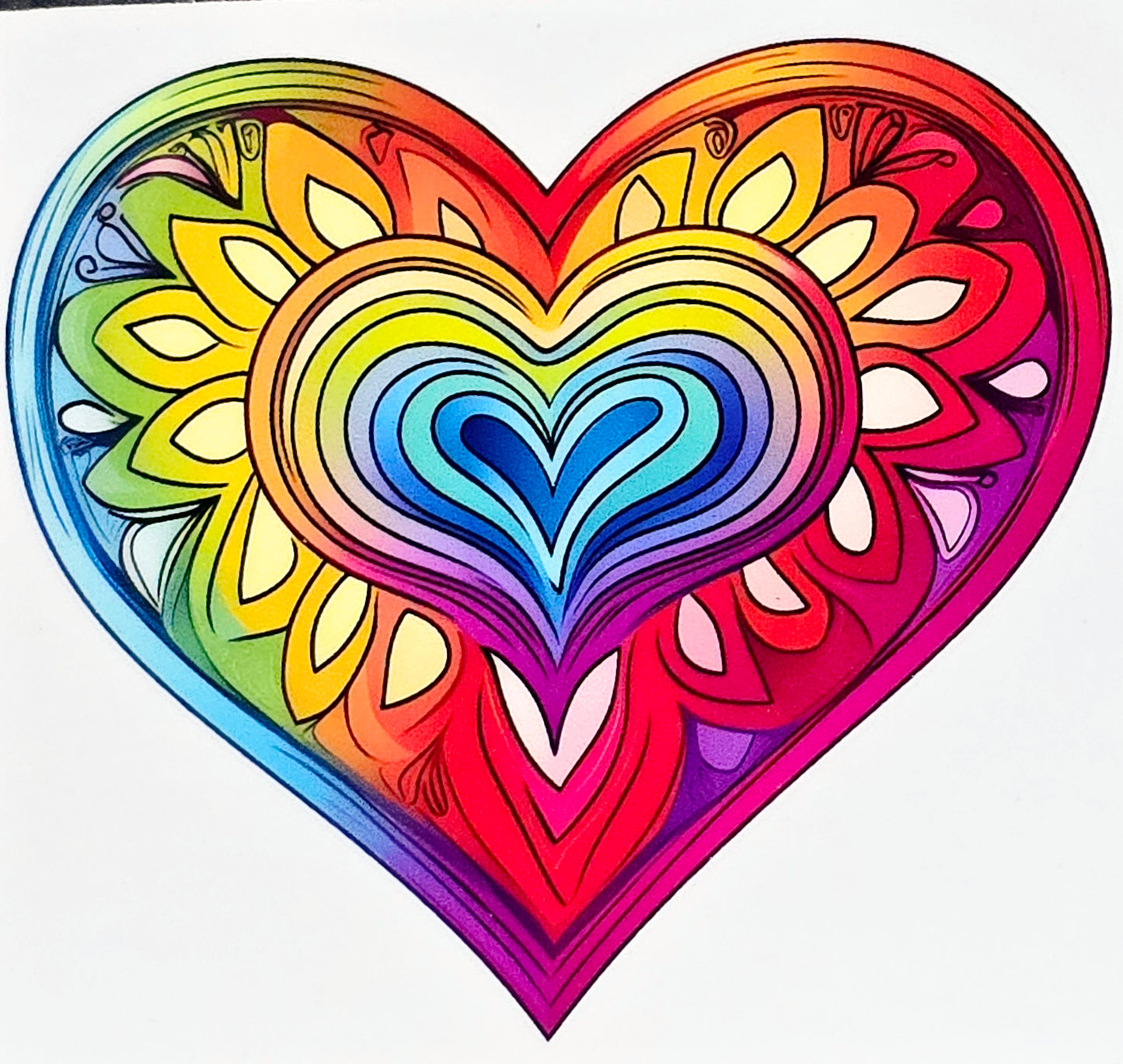 Artistic designs rainbow hearts medium clear UV DTF