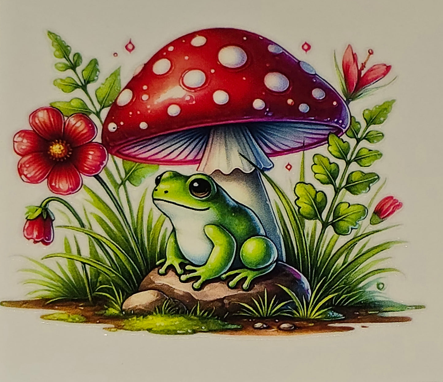 Lil froggie & mushrooms clear UV DTF