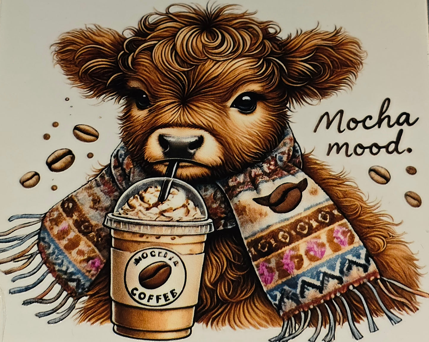 Coffee mocha cows clear UV DTF