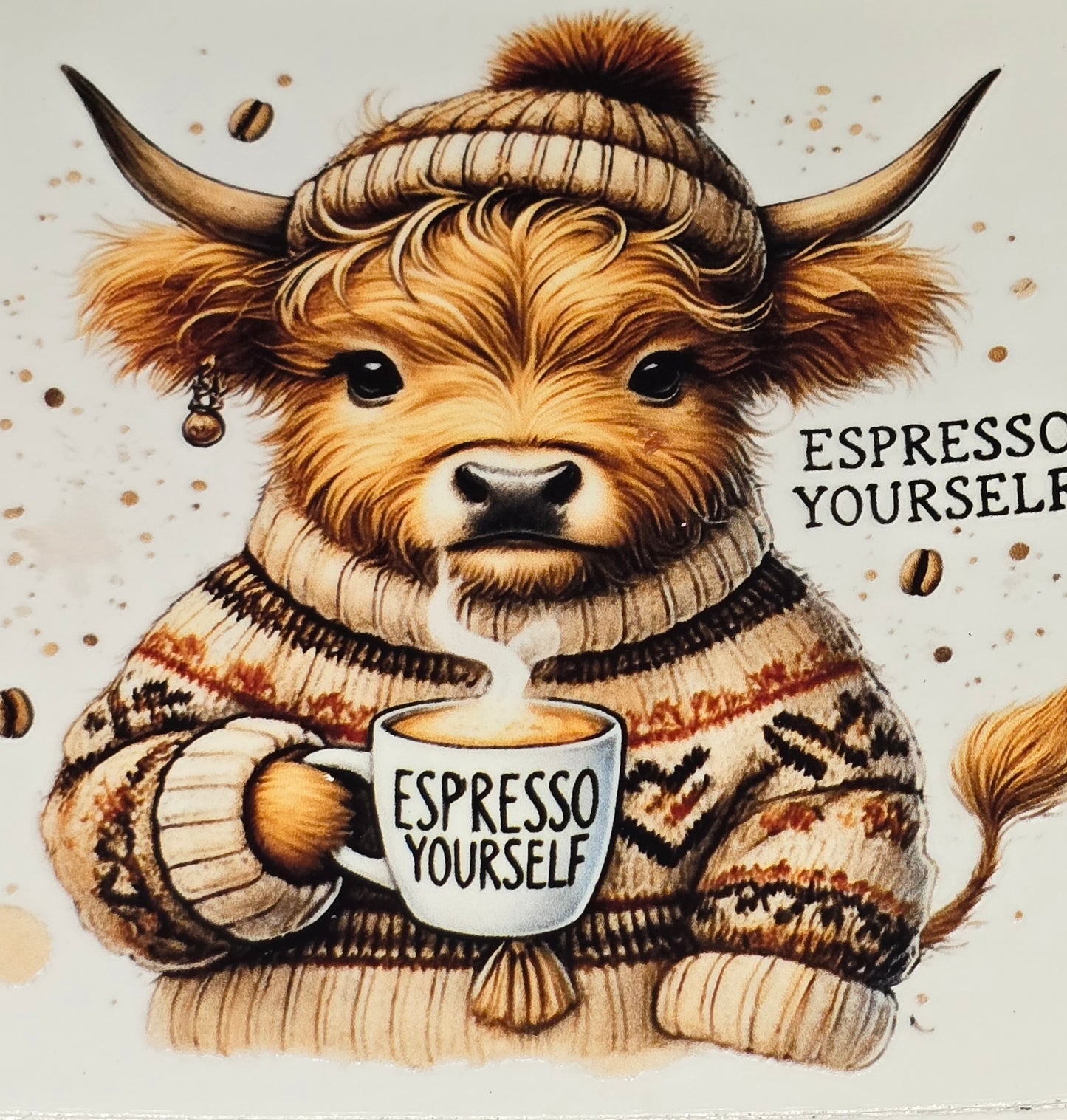 Coffee mocha cows clear UV DTF
