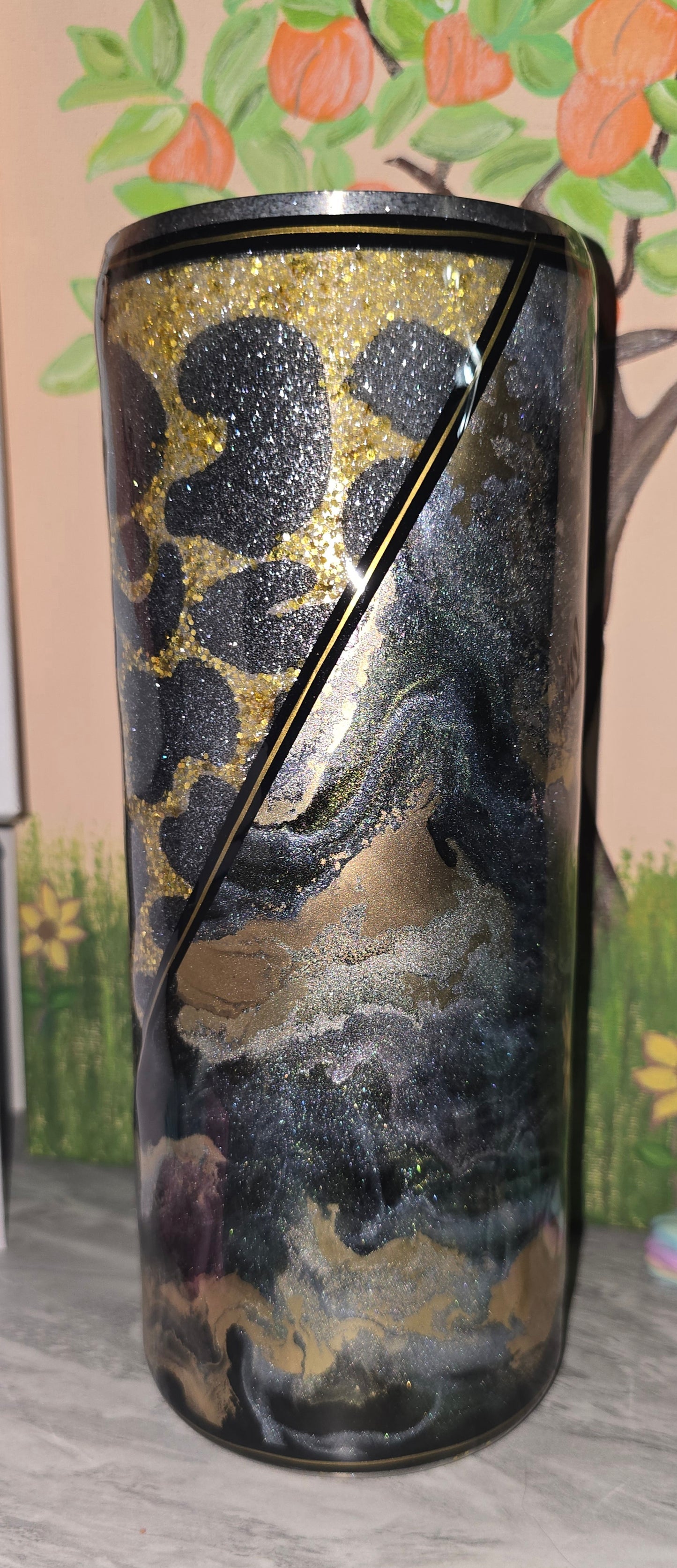 30 oz split marble/glitter cheetah print tumbler