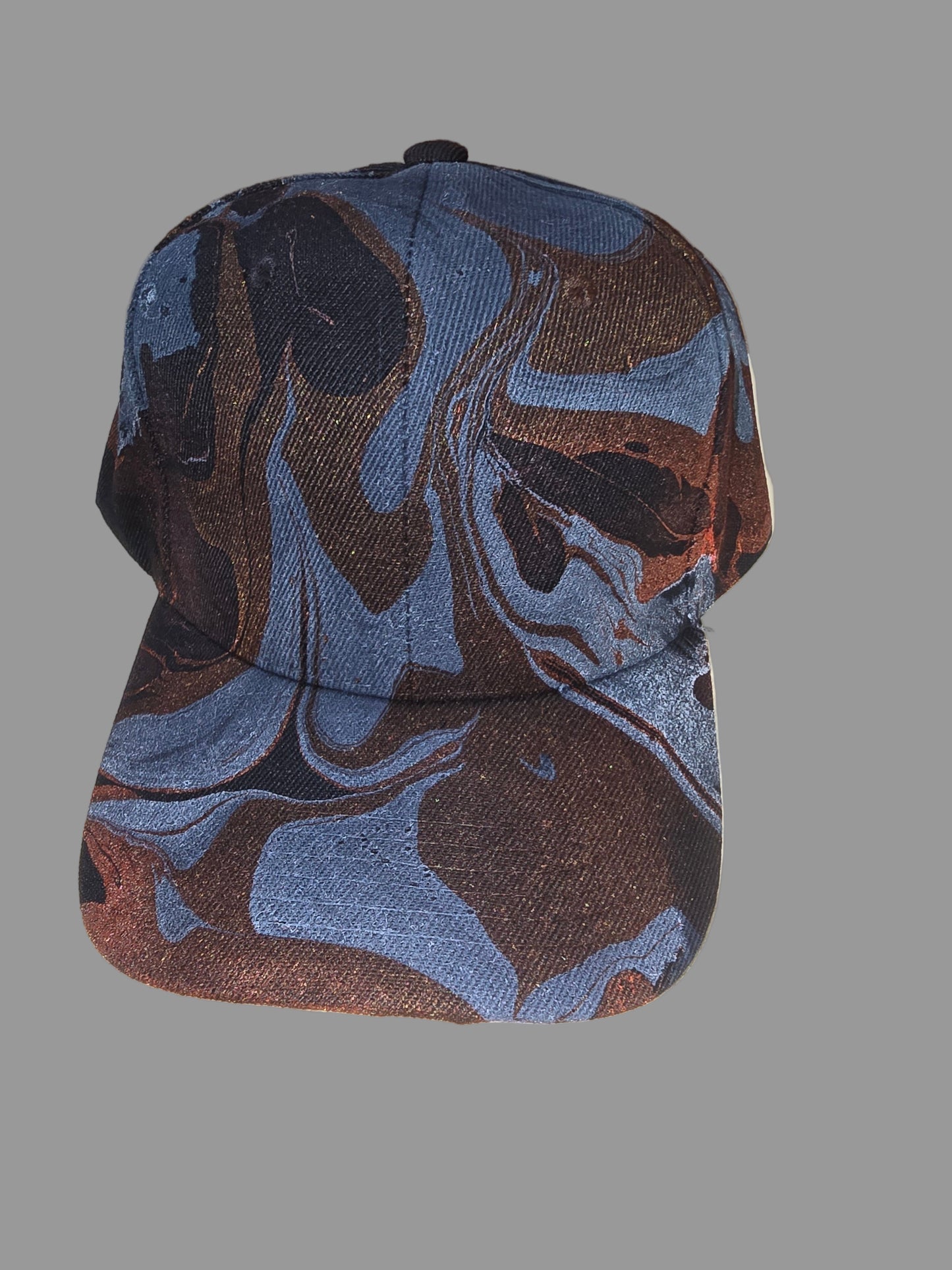 Denim blue and copper hydro dipped baseball cap