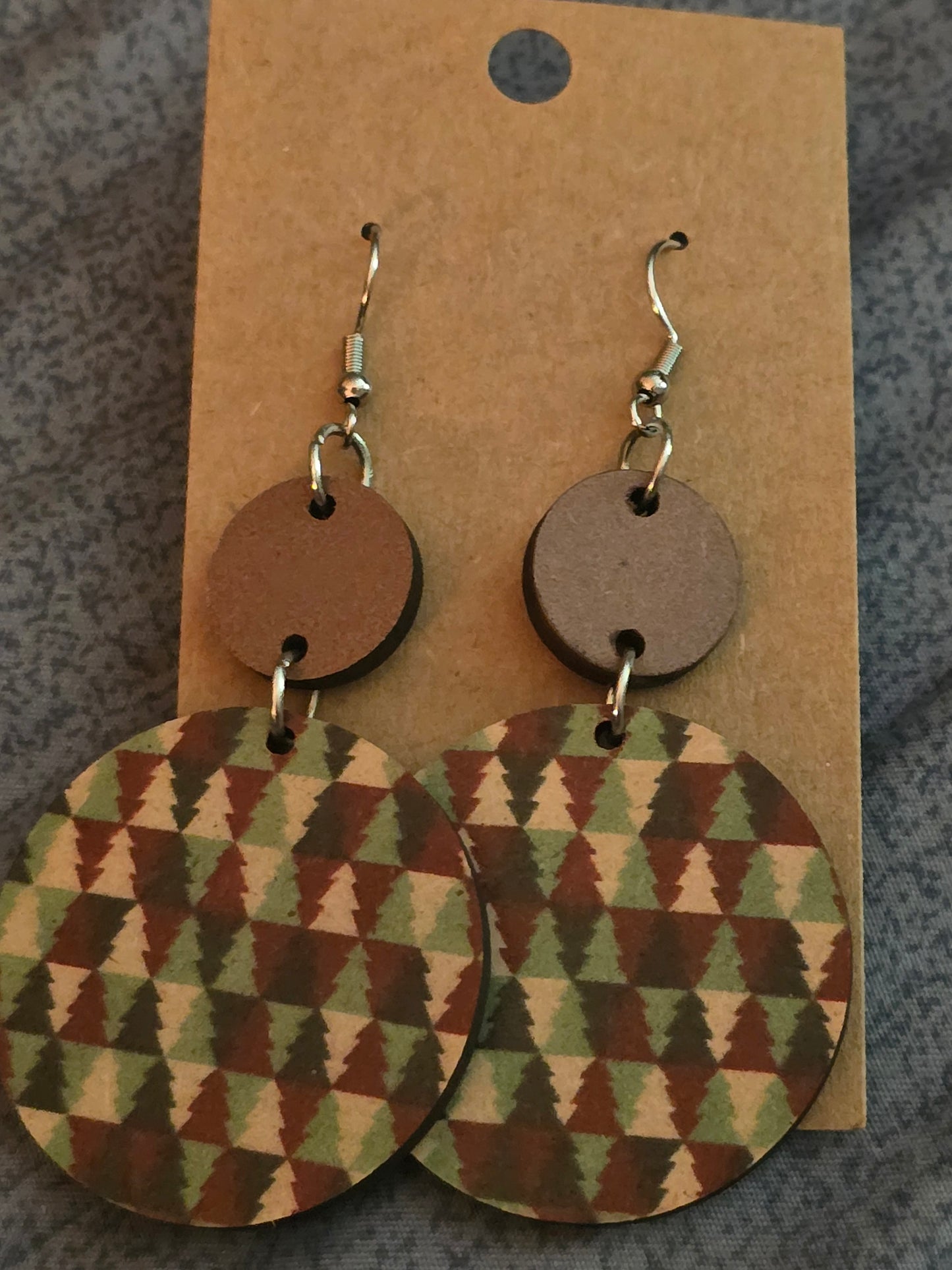 Geometric Christmas trees wooden earrings