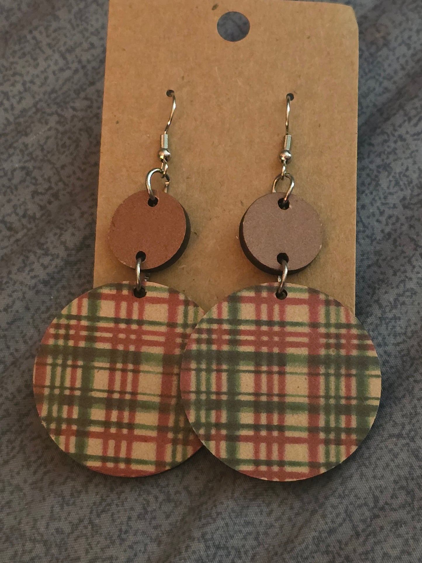 Christmas plaid wooden earrings