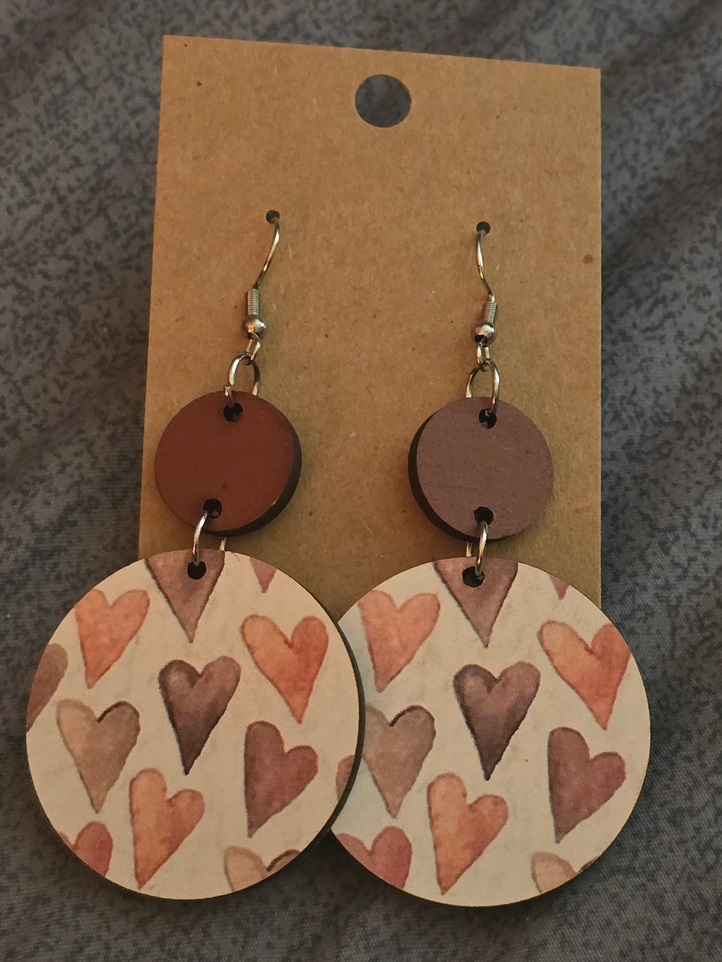 Vintage hearts wooden earrings