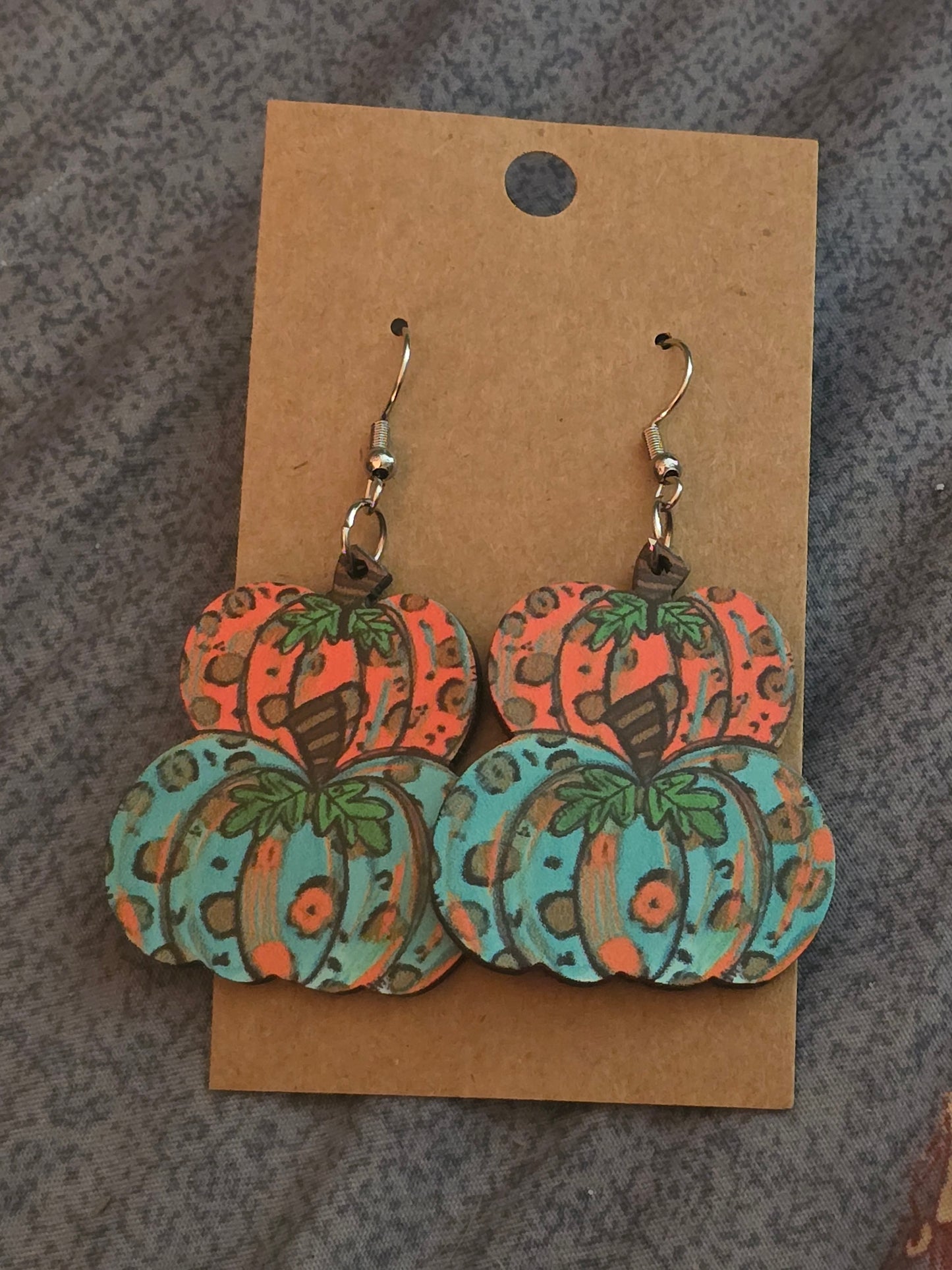 Painted pumpkins wooden earrings