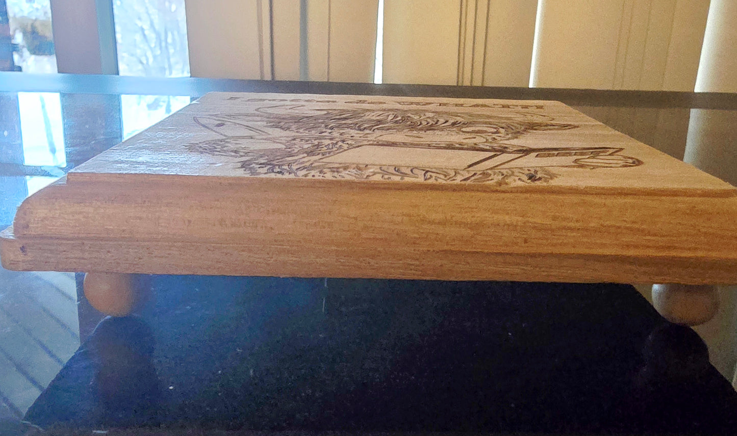 Fluffy cow wooden engraved trivet