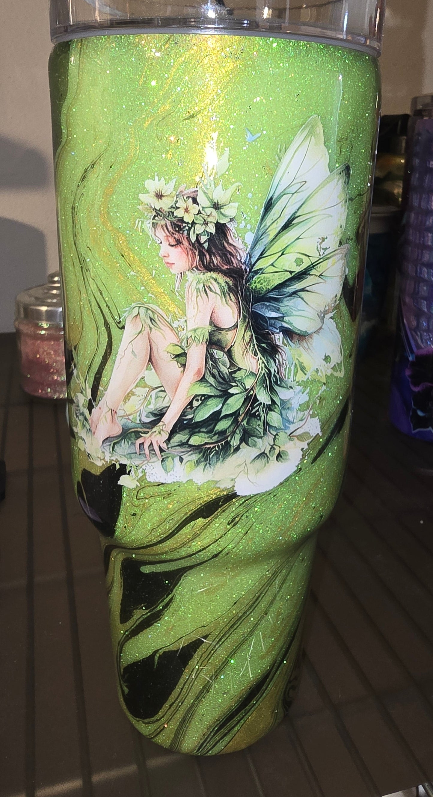 40 oz glitter hydro dipped tumbler