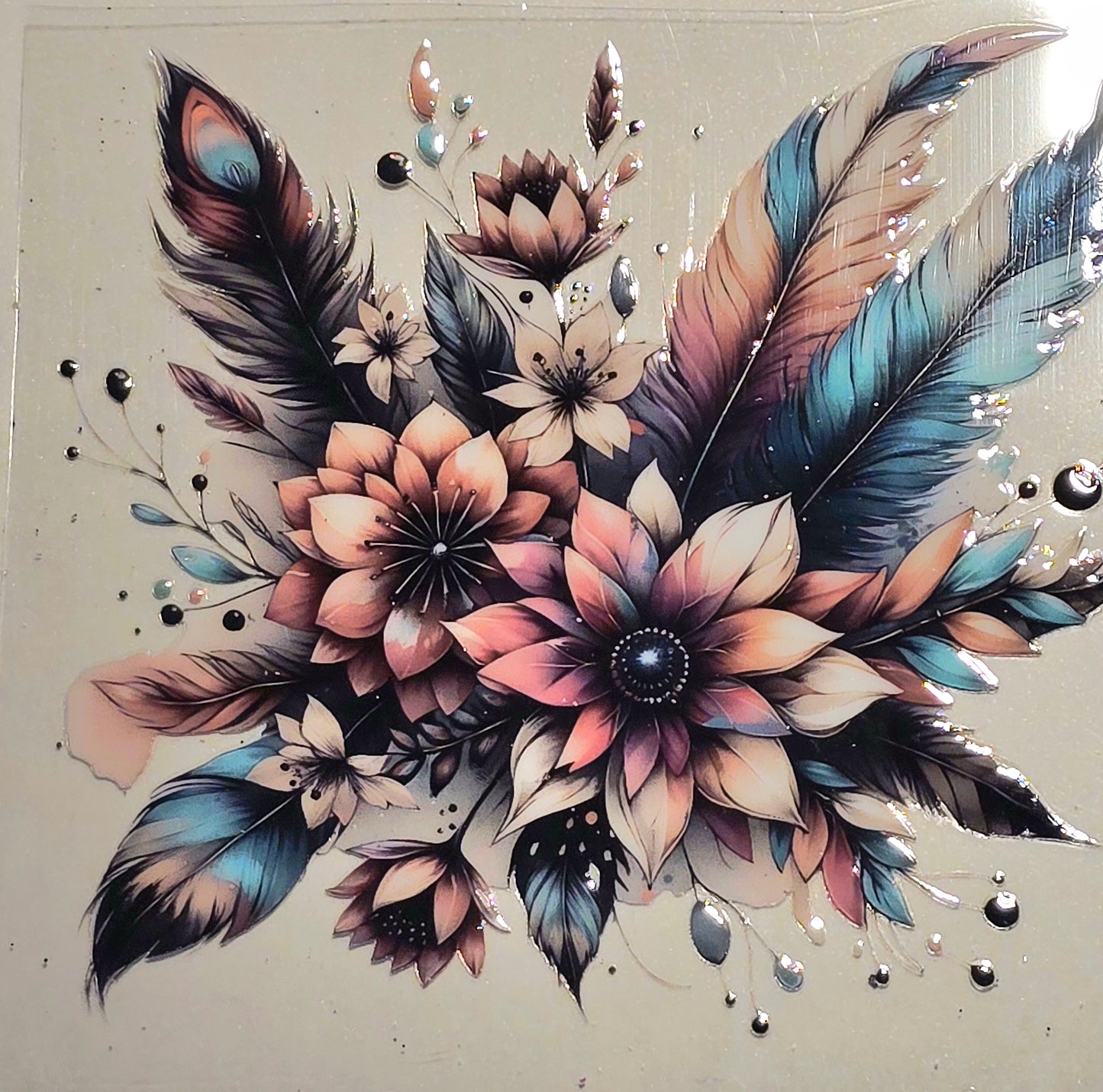XL17 boho floral and feathers uvdtf decals