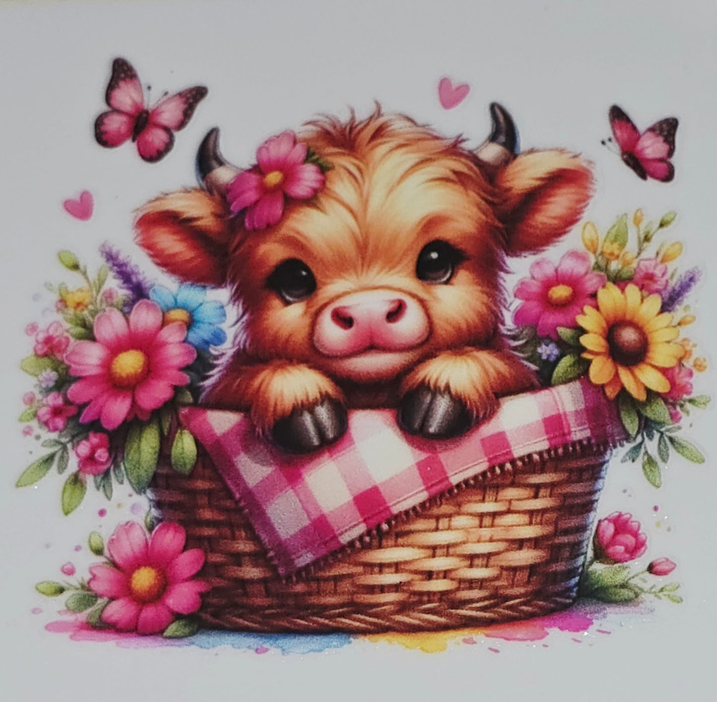 M23 Sunflower fluffy cow medium clear UV DTF decal