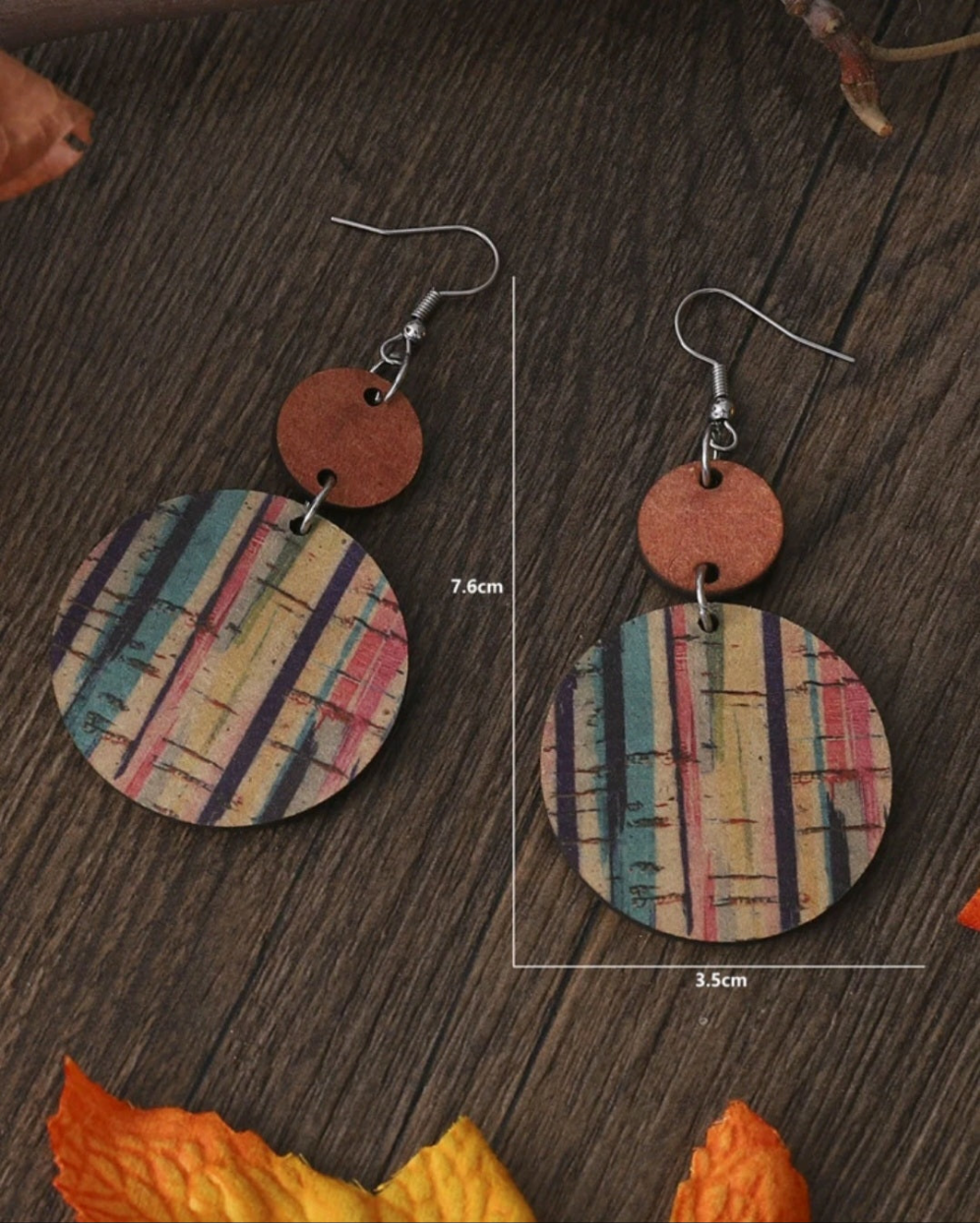 Boho Color Block Wood Colored Earrings