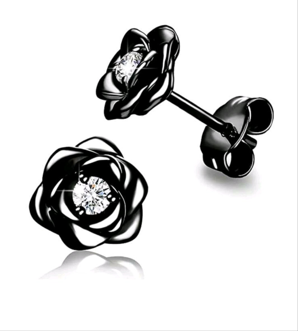 “Black/Pink” Rose studded earrings