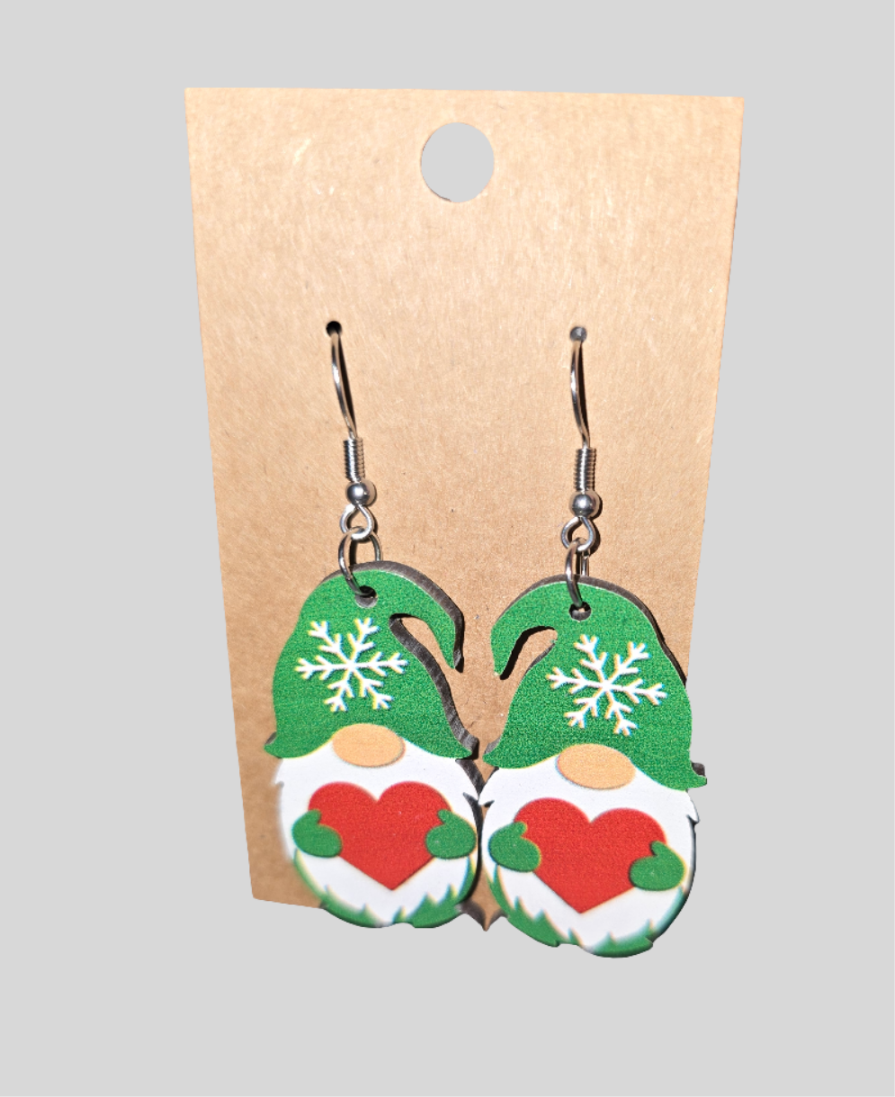 Christmas wood gnome earrings