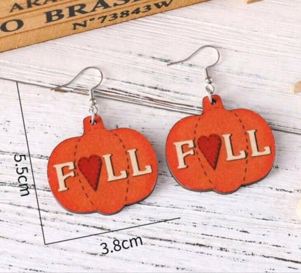 Fall pumpkin wood earrings