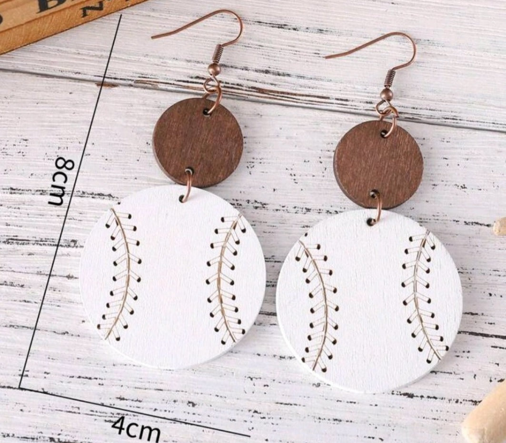 Baseball wood drop earrings