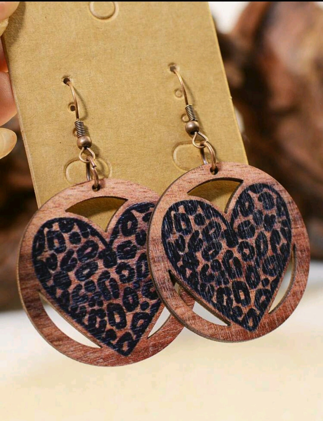 Leopard heart earrings