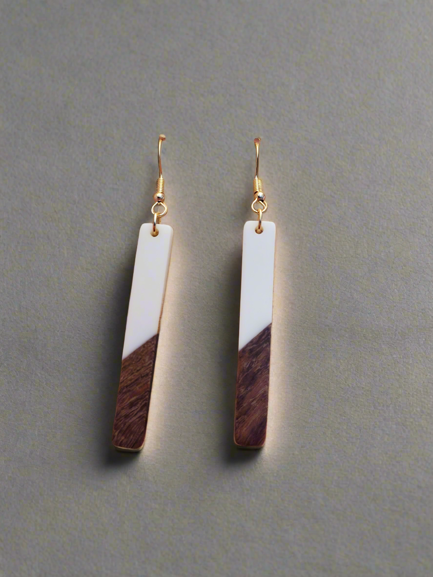 Geometric wood and resin earrings
