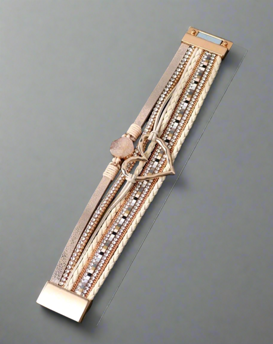 Rhinestone & Heart Decor Layered Bracelet