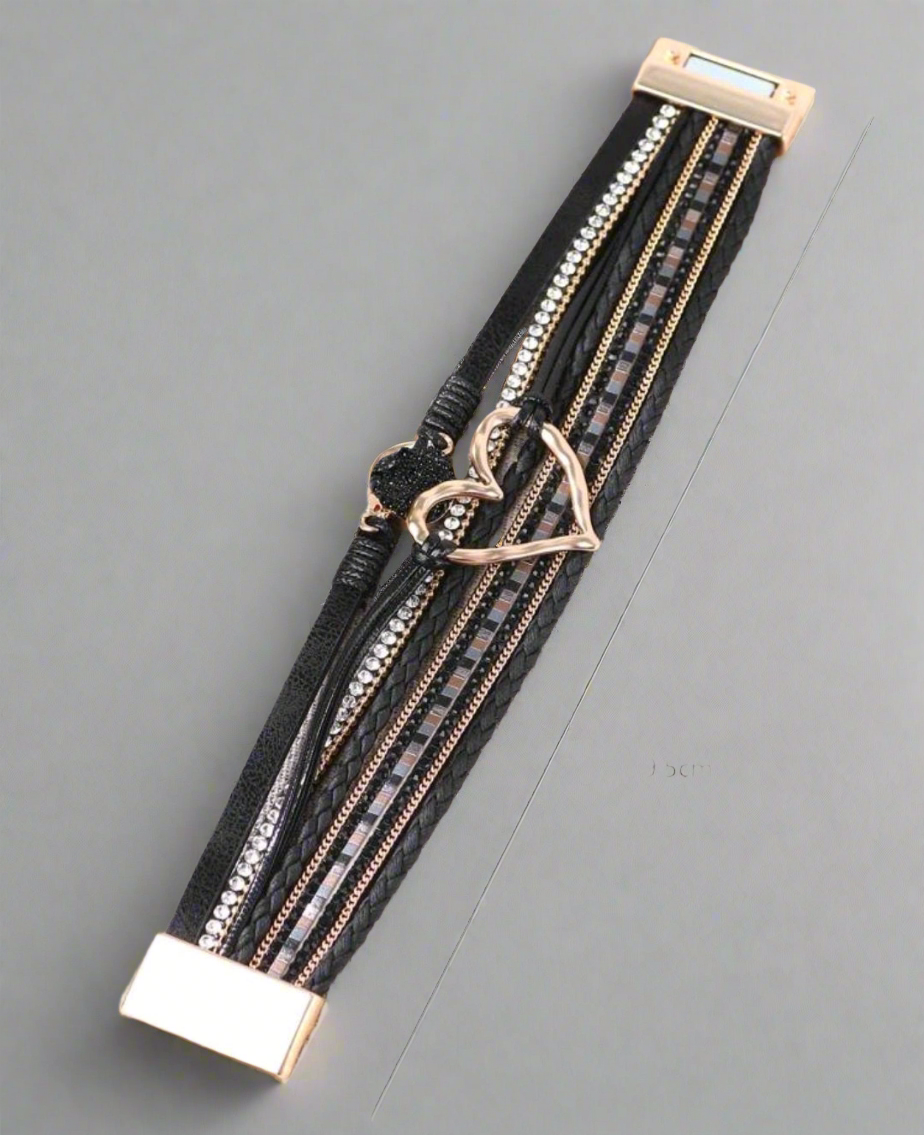 Rhinestone & Heart Decor Layered Bracelet