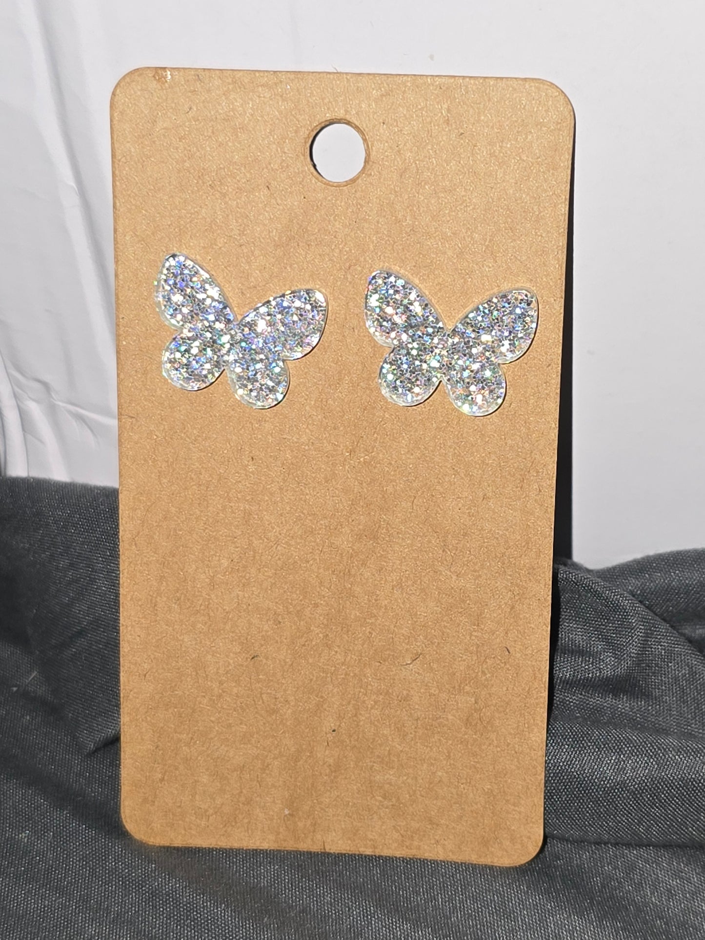 Silver glitter butterfly earrings