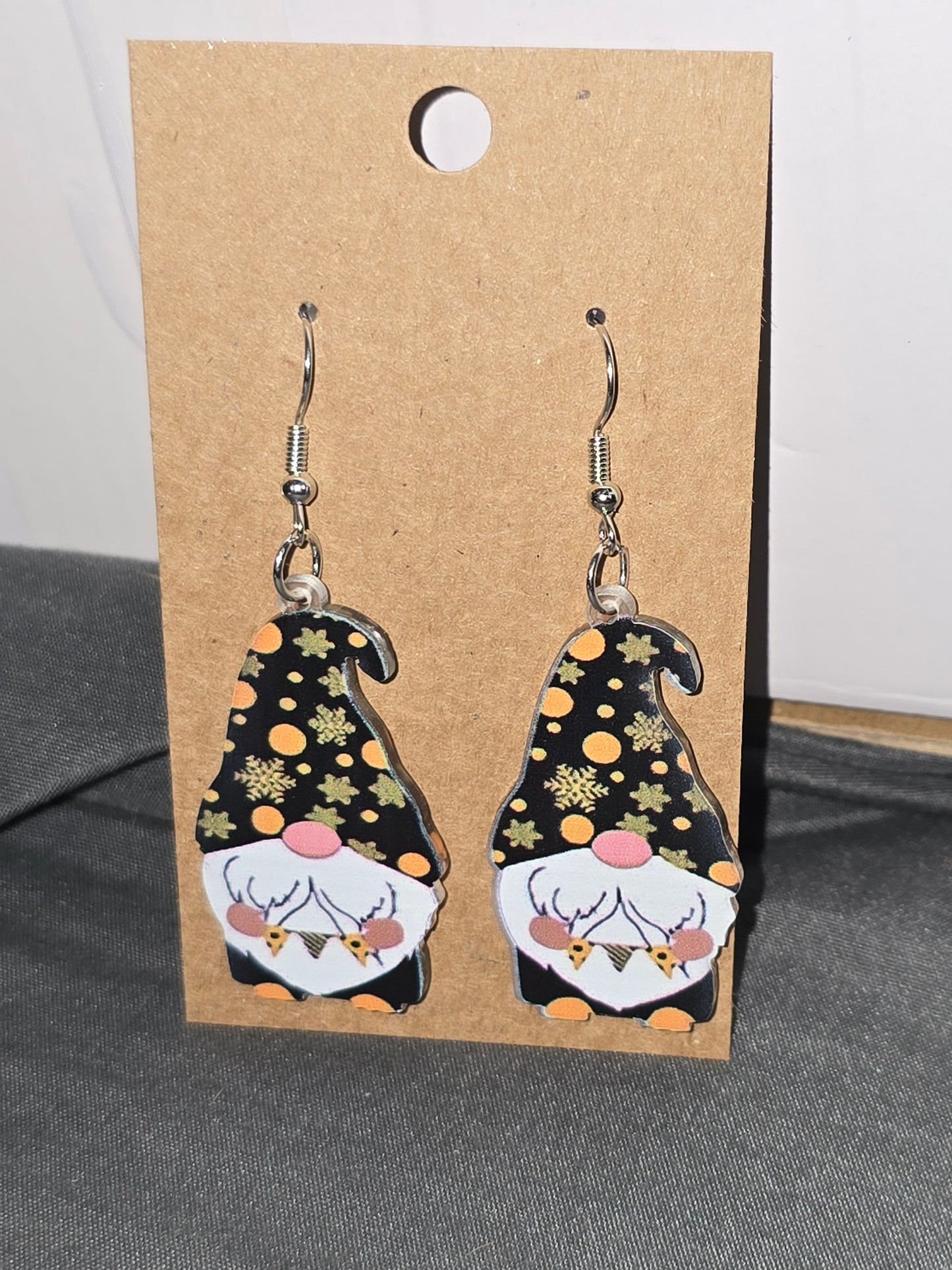 Snowflake gnome acrylic earrings