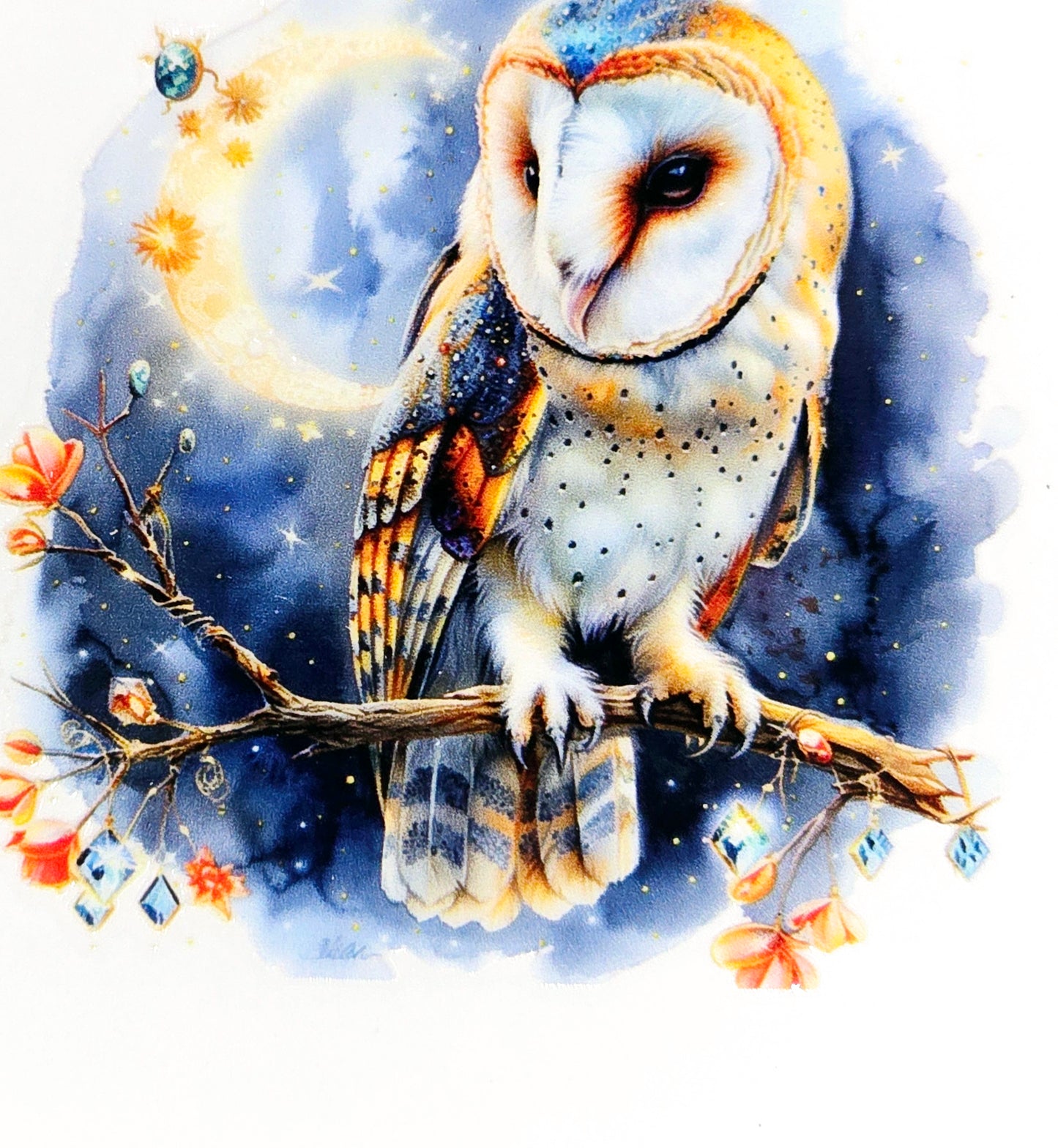 Midnight jeweled owls small clear UV DTF