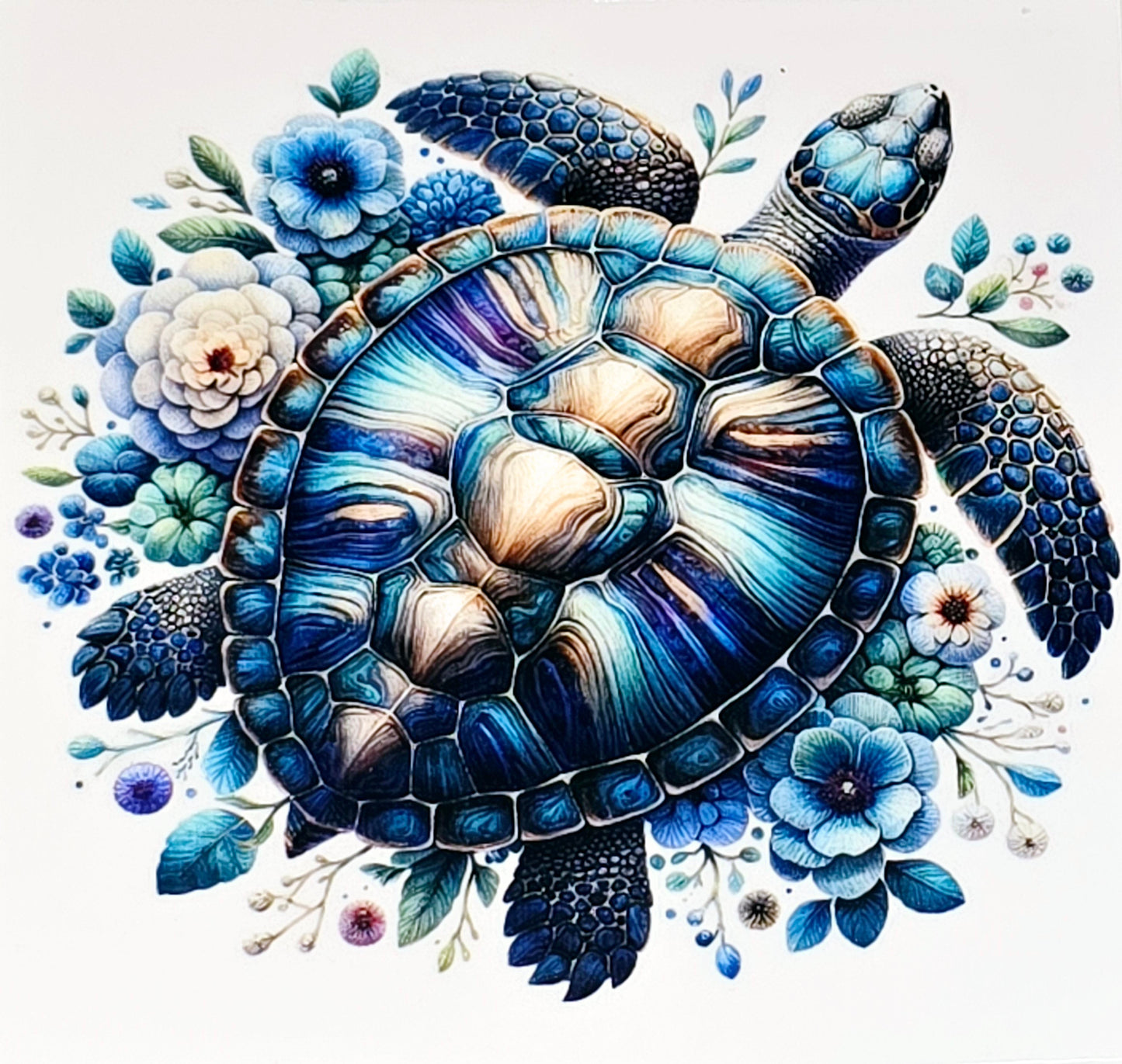 Floral sea turtle medium clear uv dtf