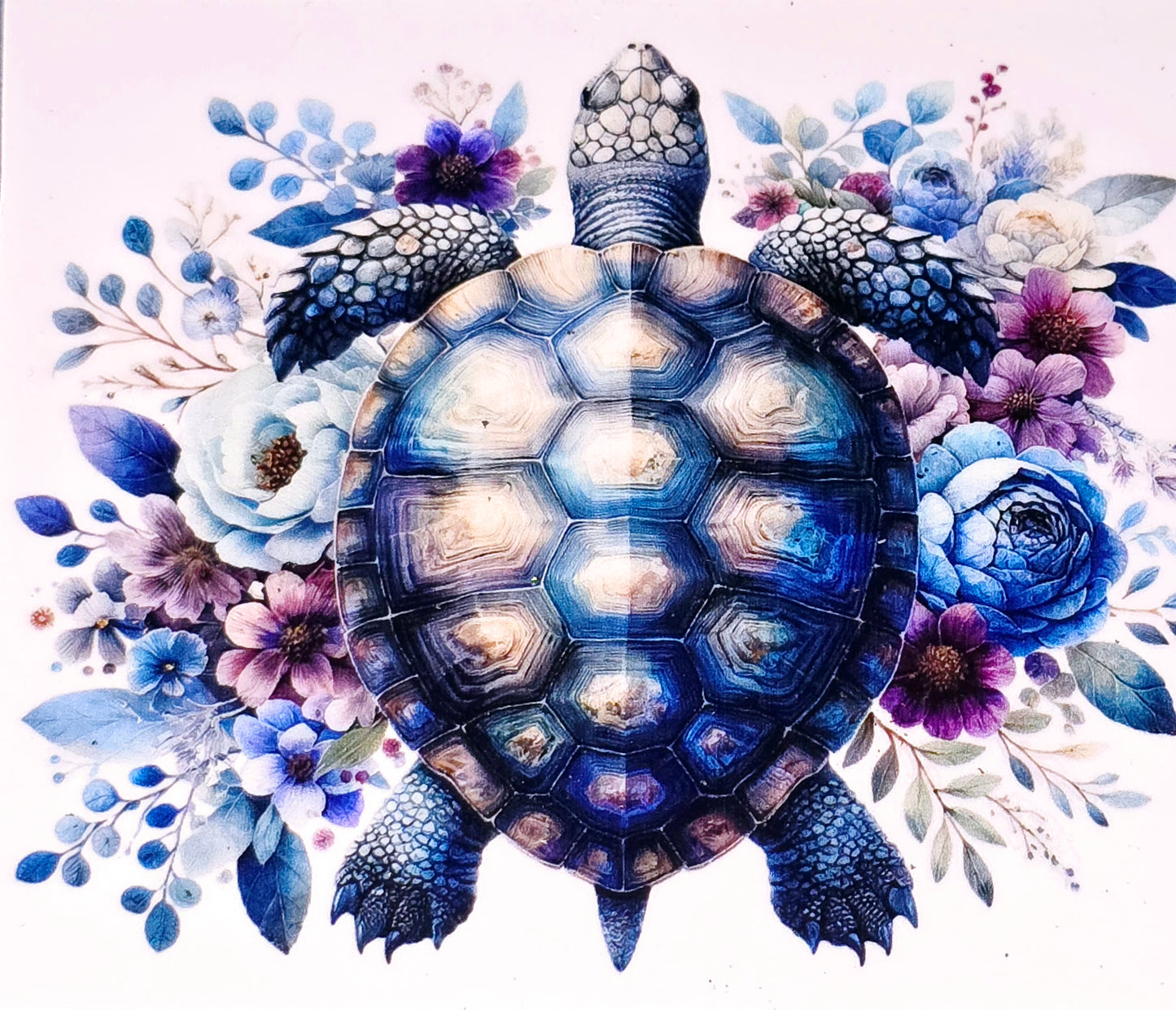 Floral sea turtle medium clear uv dtf