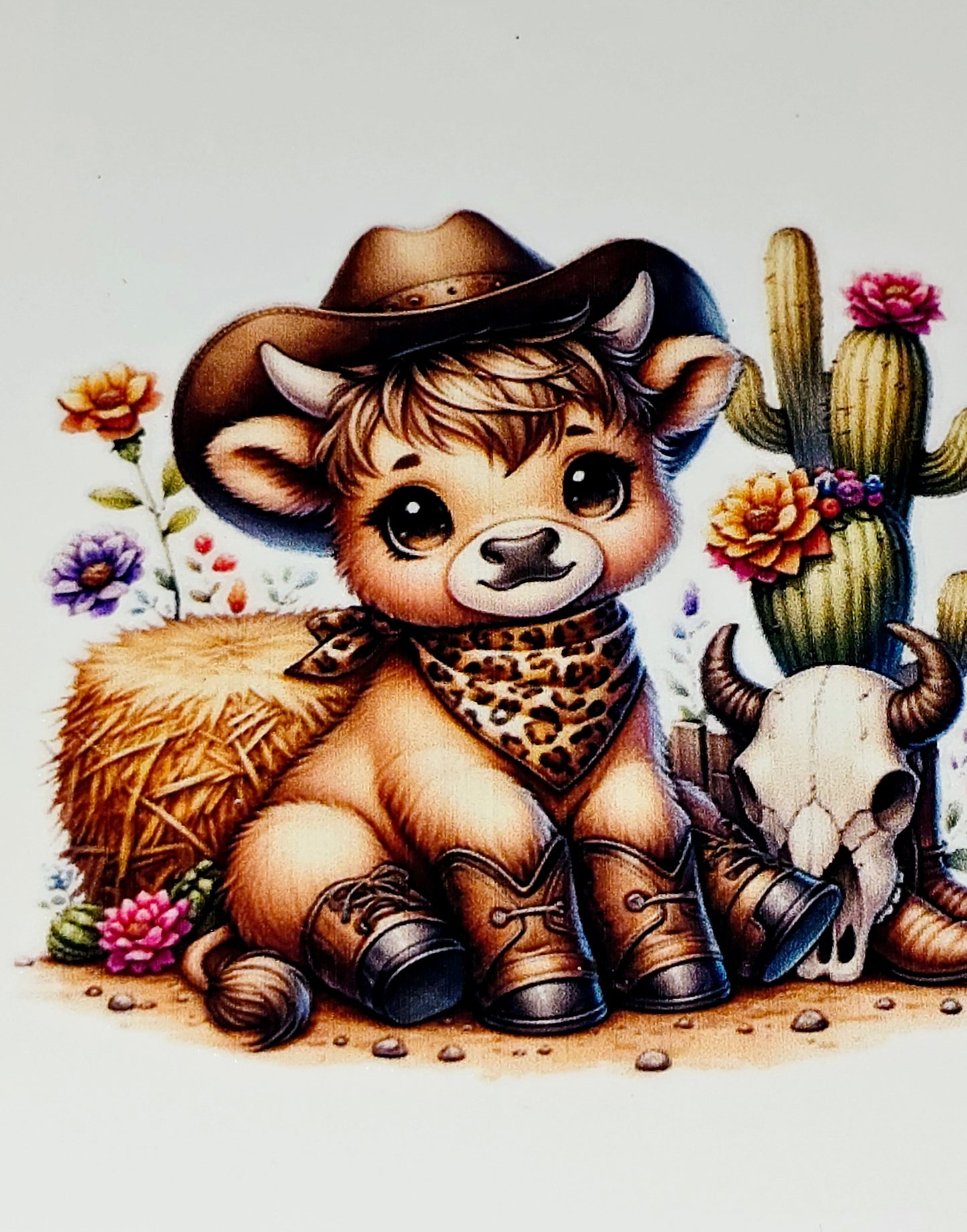 Sunflower fluffy cow medium clear UV DTF decal