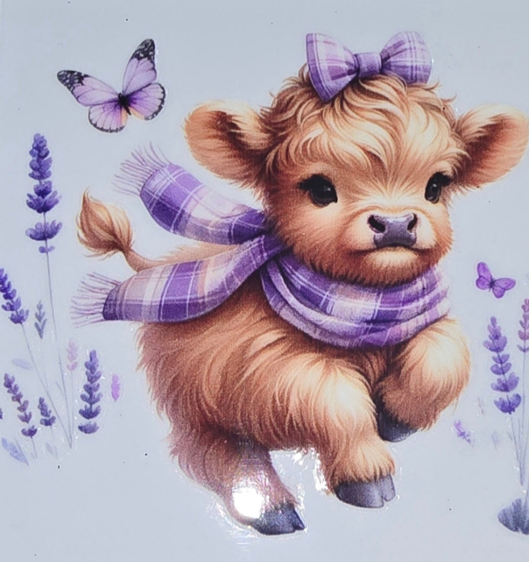 Sunflower fluffy cow medium clear UV DTF decal