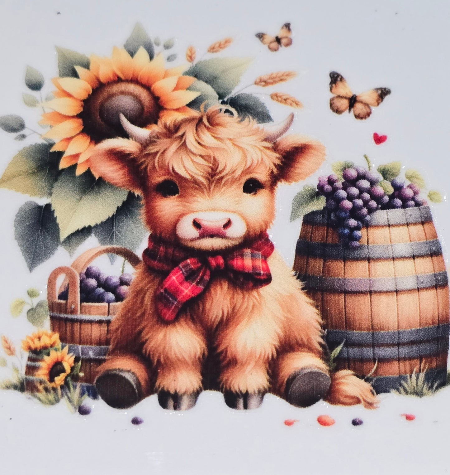 Sunflower fluffy cow medium clear UV DTF decal