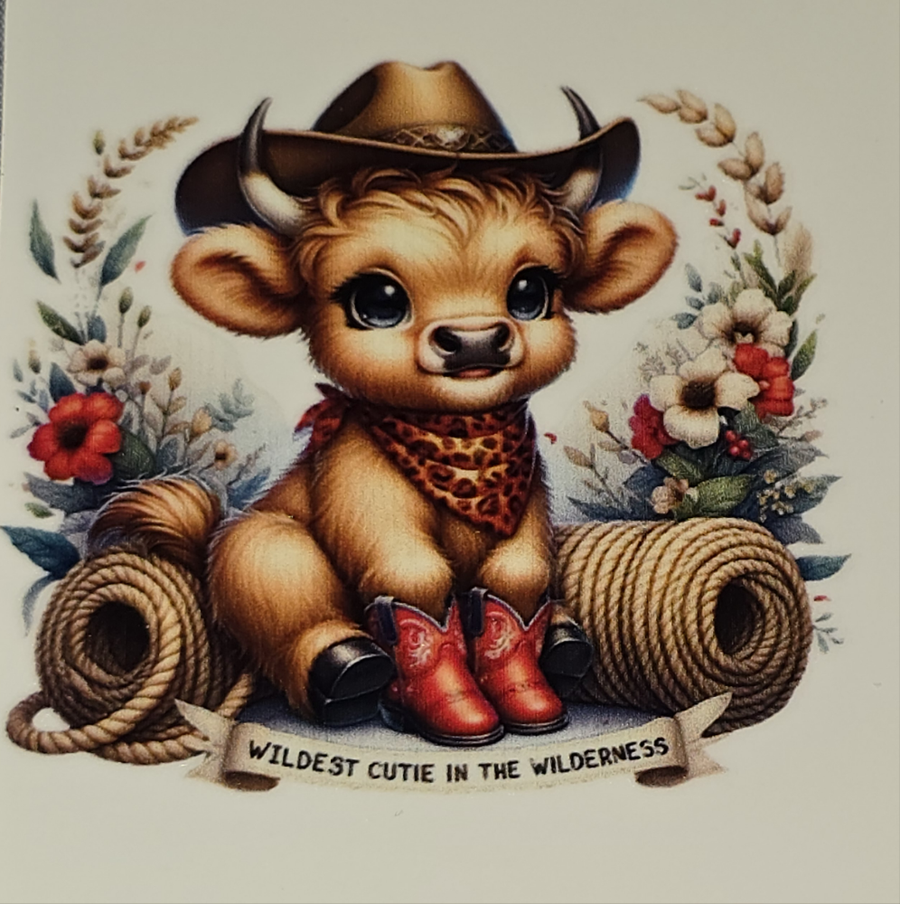 Sunflower fluffy cow medium clear UV DTF decal