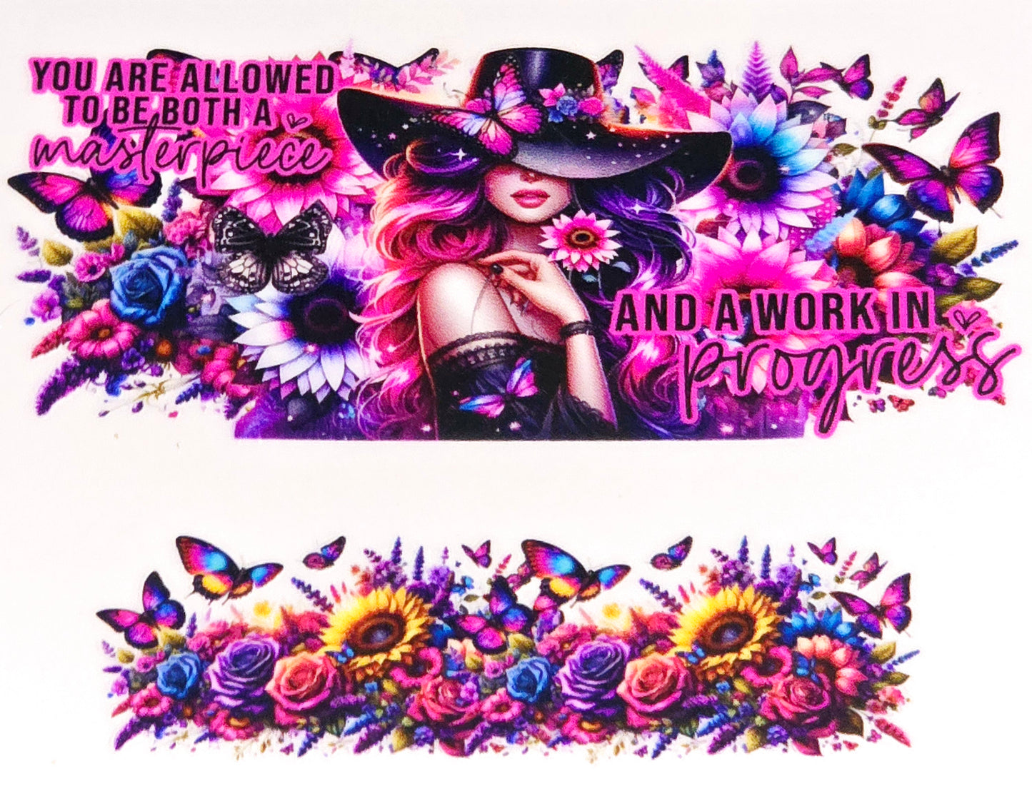 Floral women affirmation mini tumbler clear UV DTF wraps