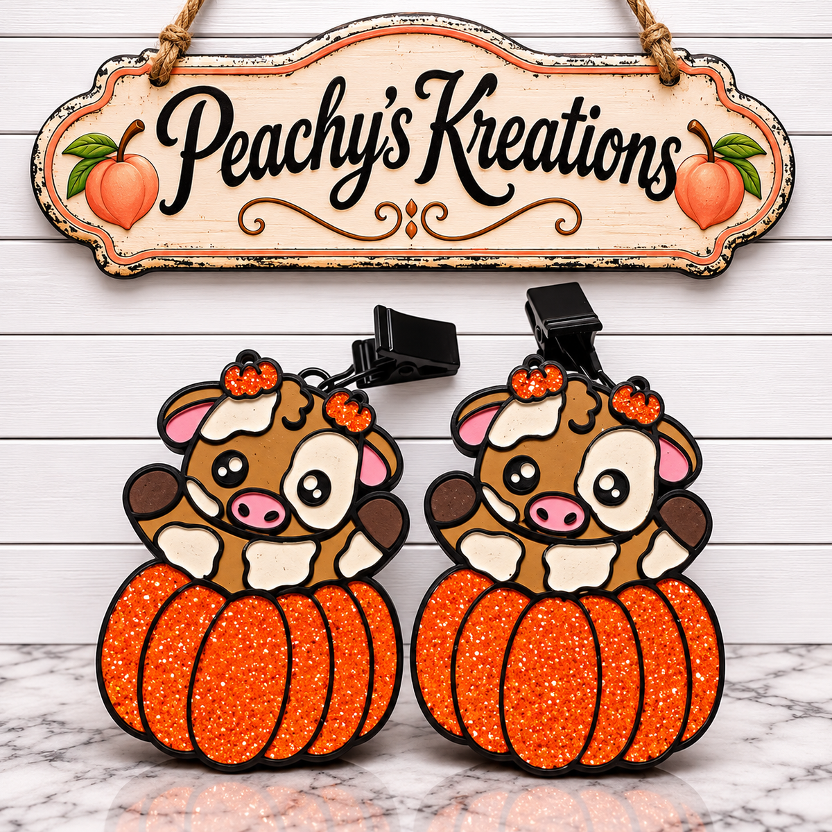 Set of 2 pumpkin cow vent clip car freshie's