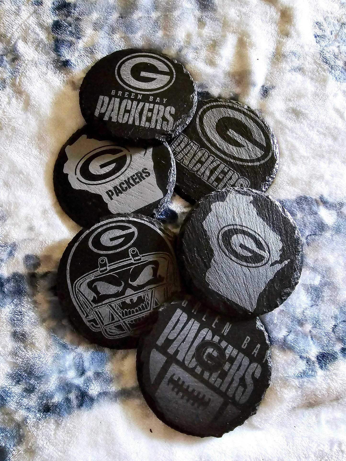 Set of 6 laser engraved slate coasters