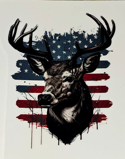 Patriotic deer head medium clear UV DTF decal