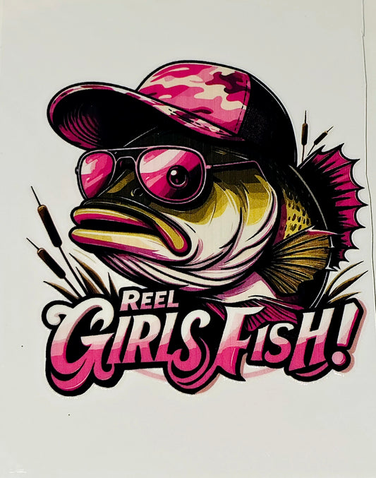 Reel girls fish medium clear UV DTF Decal