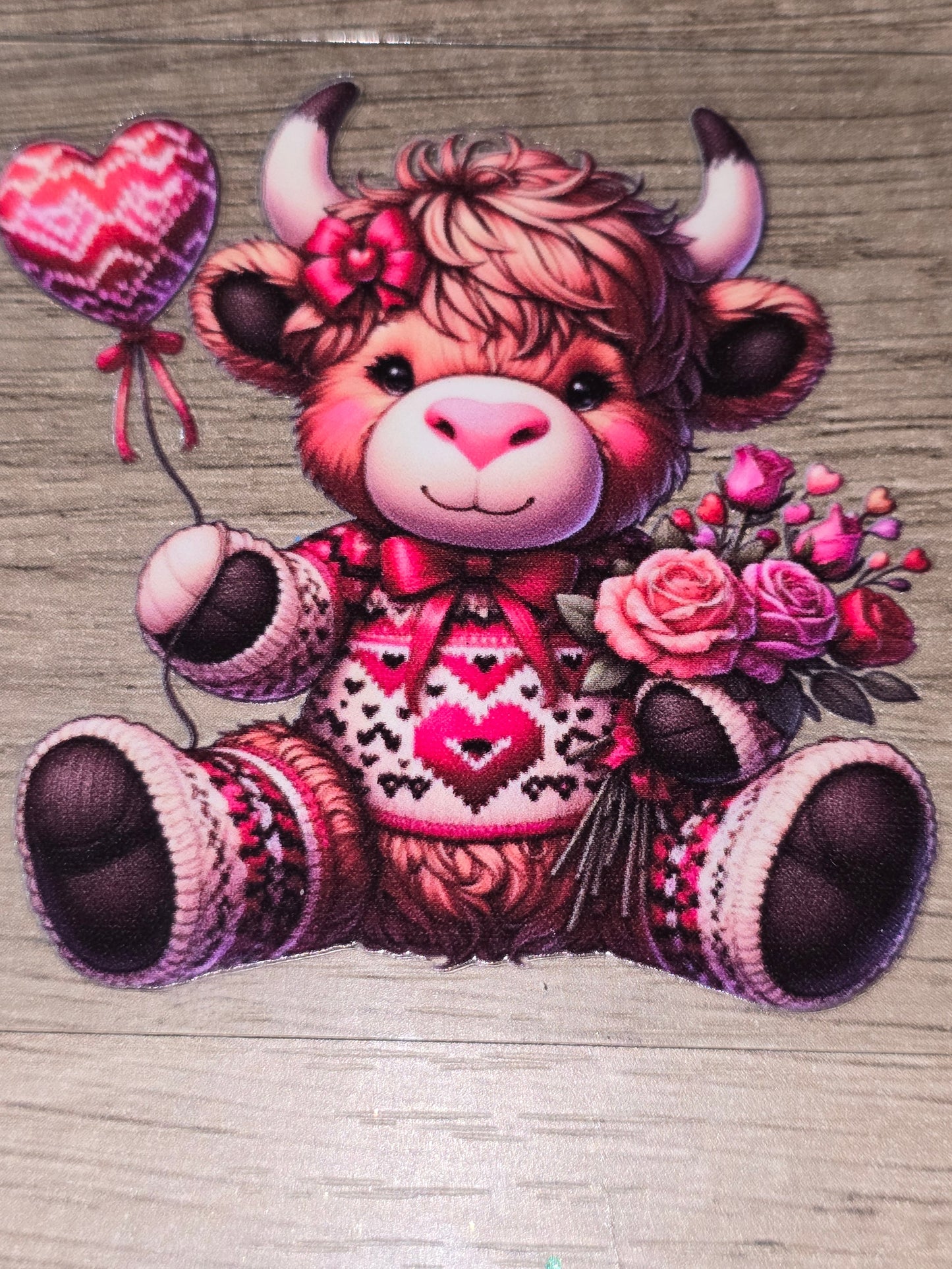 Valentine's hearts & roses fluffy cow clear UV DTF
