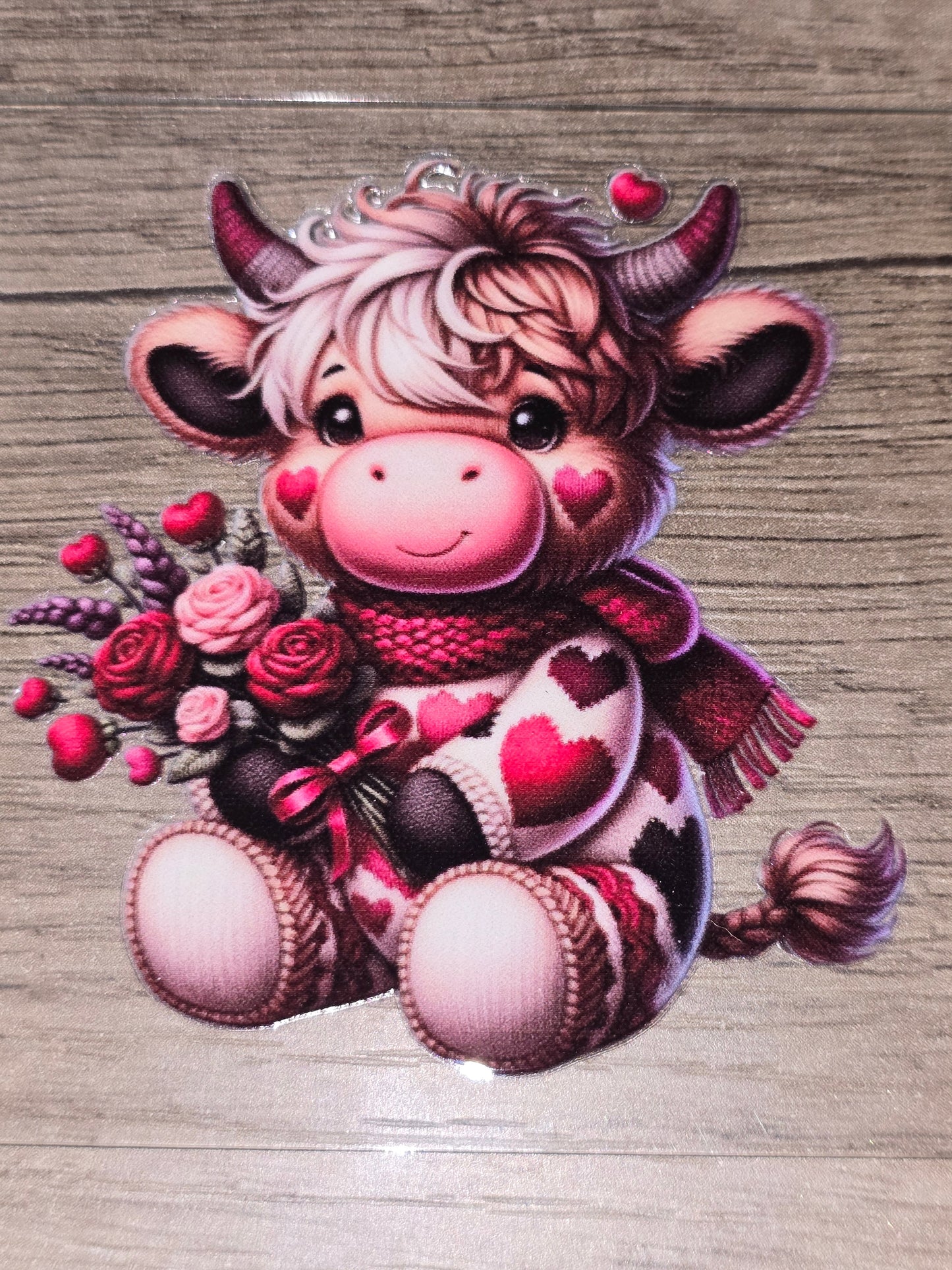 Valentine's hearts & roses fluffy cow clear UV DTF