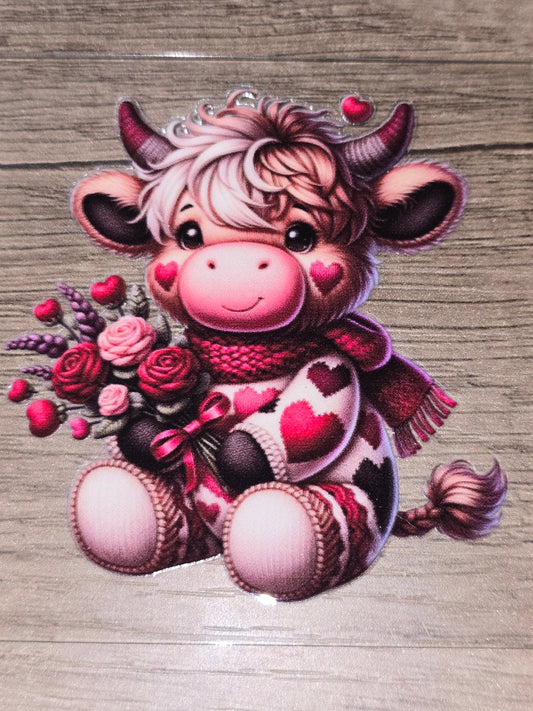 Valentine's hearts & roses fluffy cow clear UV DTF