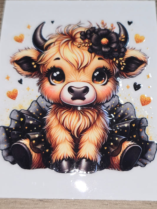 Honey black & gold tu-tu cow medium clear UV DTF decal