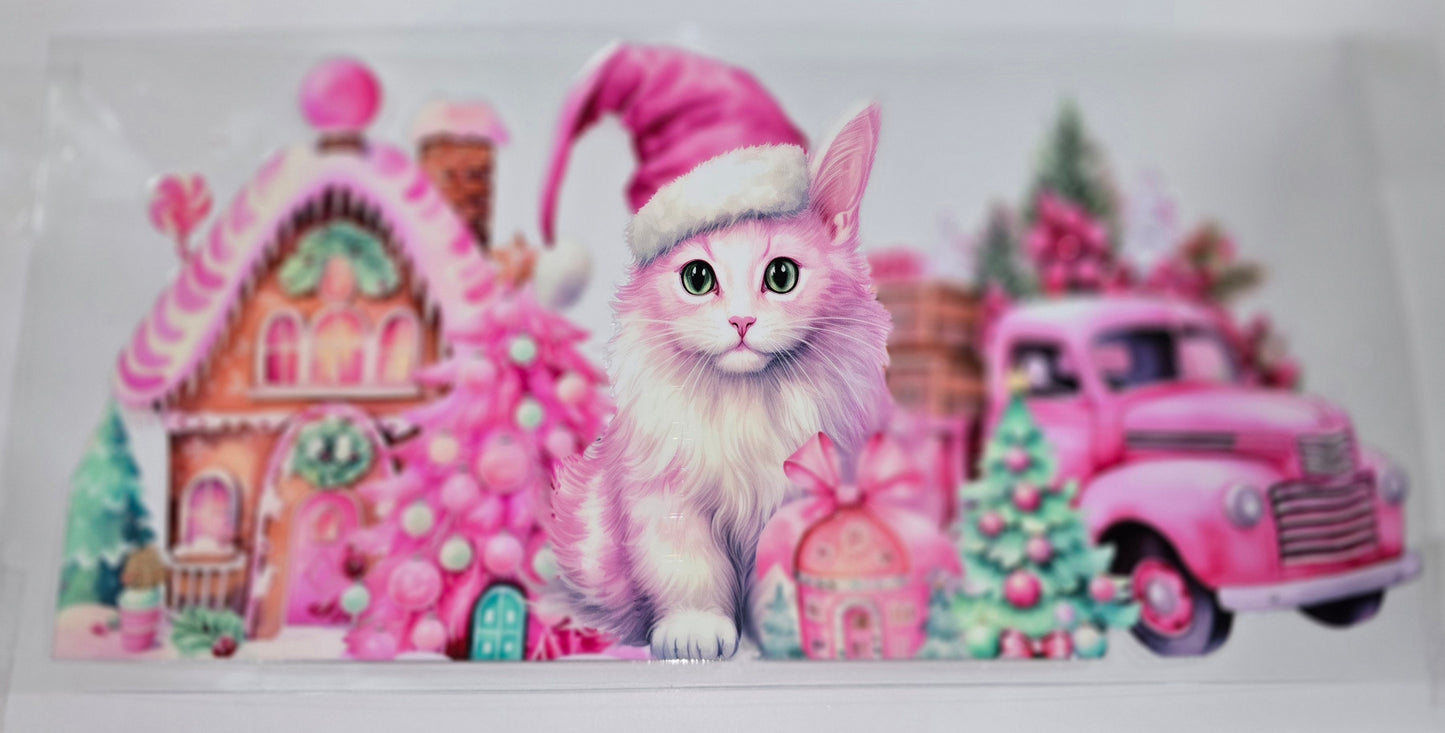Christmas cat clear UV DTF decal wrap